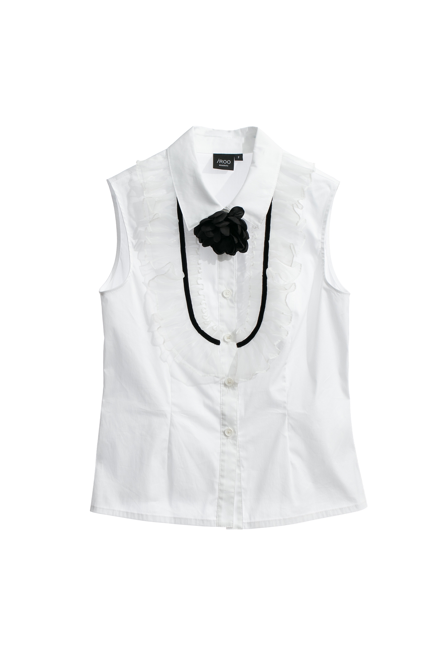 Floral Brooch Ruffle  Detail VestFloral Brooch Ruffle  Detail Vest,sleeveless tops,sleeveless tops,Season (AW) Look,sleeveless tops,Blouses