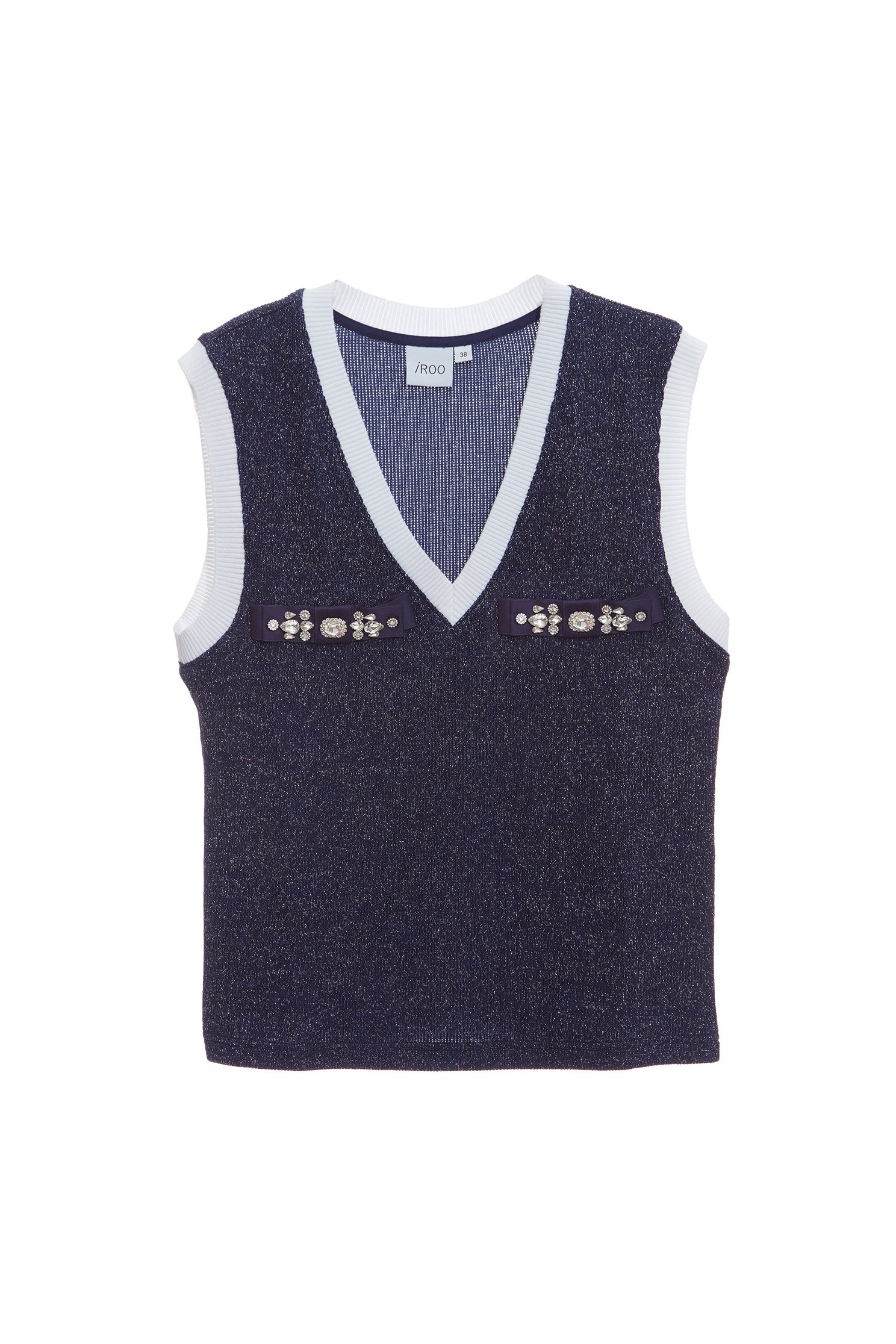 V-neck Contrast Trim Detail Navy VestV-neck Contrast Trim Detail Navy Vest,sleeveless tops,Tops,sleeveless tops,Season (AW) Look,sleeveless tops,bows,Knitted