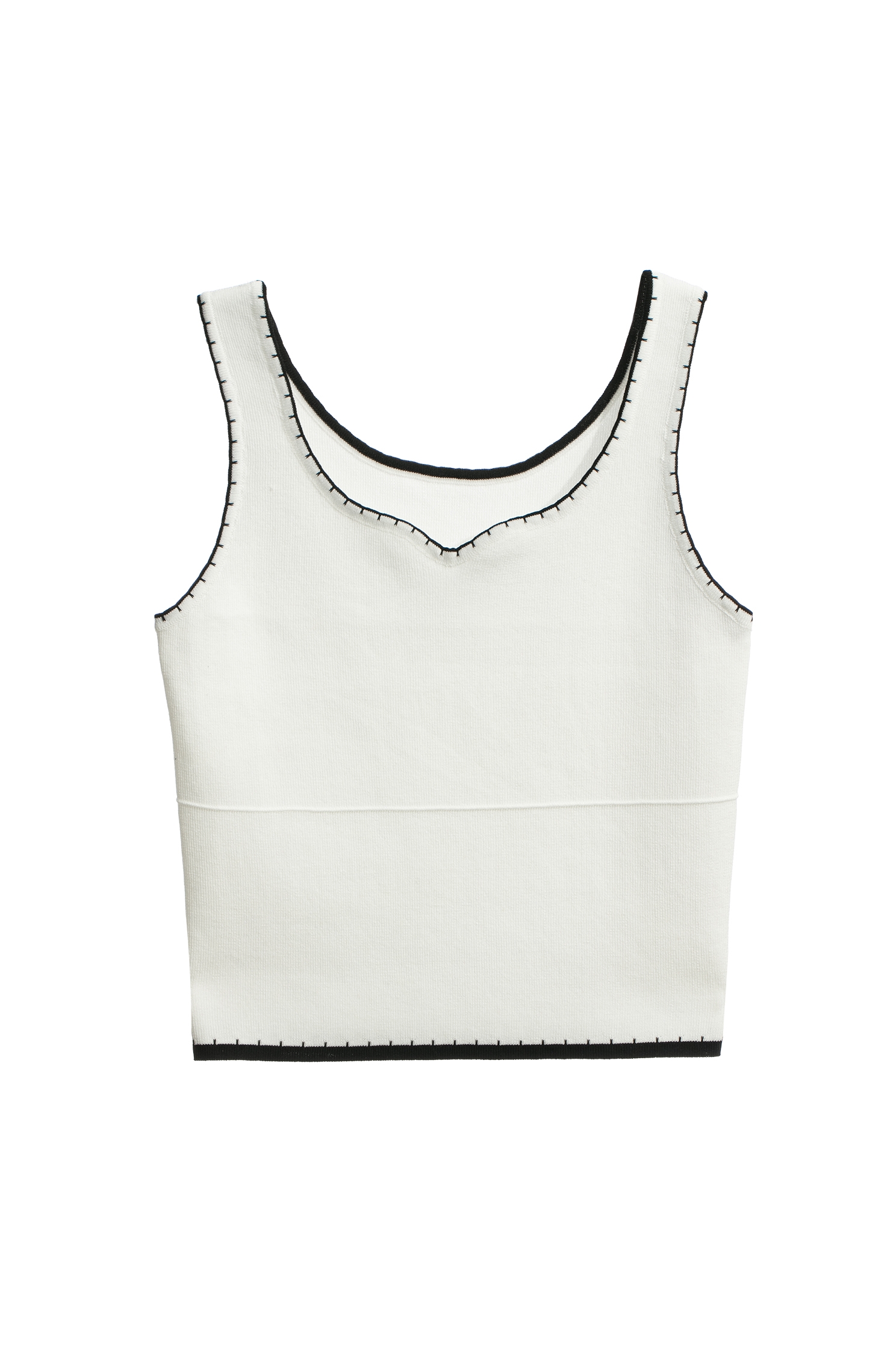 White Knit Tank Top With Contrast Black TrimWhite Knit Tank Top With Contrast Black Trim,sleeveless tops,Season (AW) Look,sleeveless tops,Knitted,Knitted tops