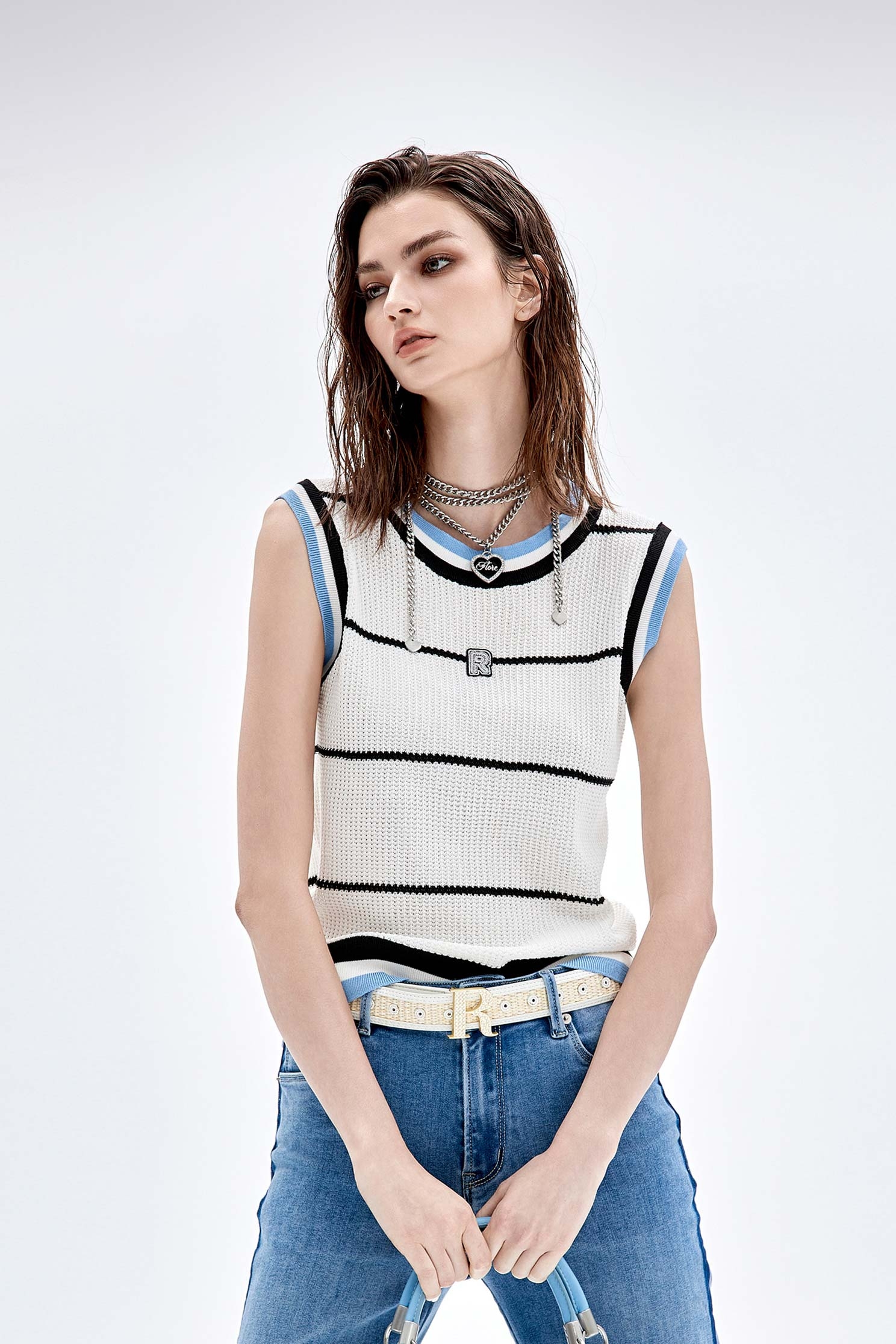 Contrast Stripe Round Neck Knit VestContrast Stripe Round Neck Knit Vest,sleeveless tops,Tops,sleeveless tops,Season (AW) Look,sleeveless tops,Knitted,Knitted tops