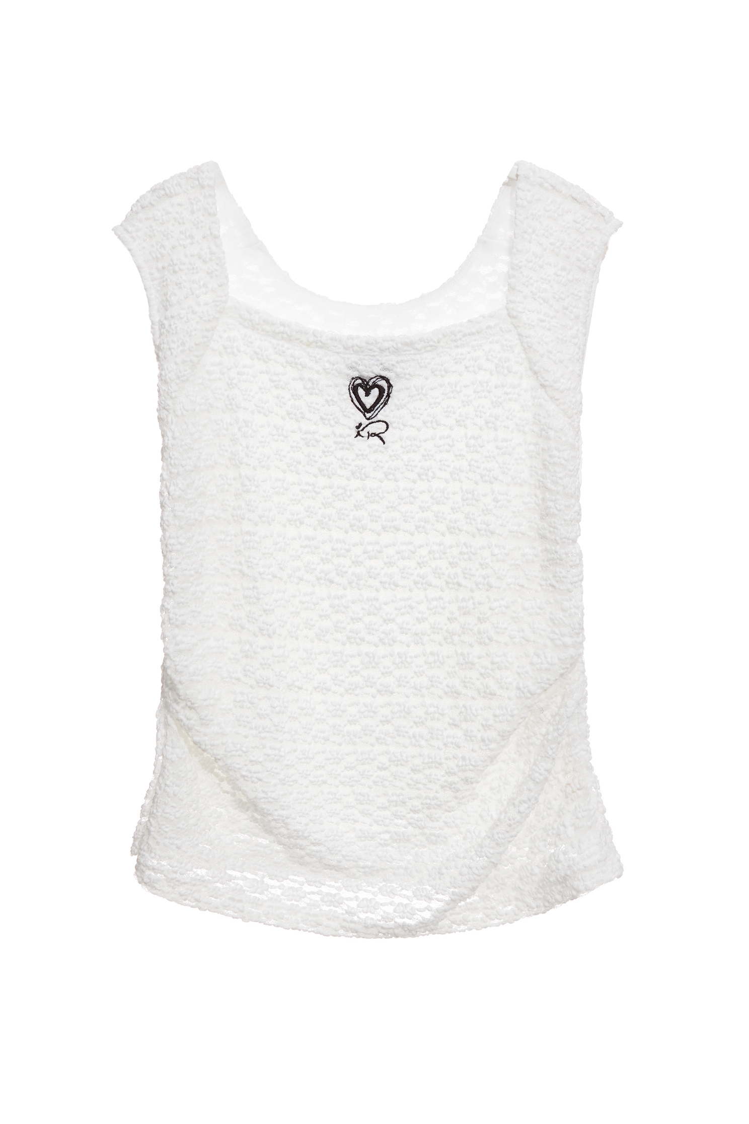 Stretchable Lace With Embroidery Heart Logo VestStretchable Lace With Embroidery Heart Logo Vest,sleeveless tops,Tops,White tops,Season (AW) Look,sleeveless tops,Lace