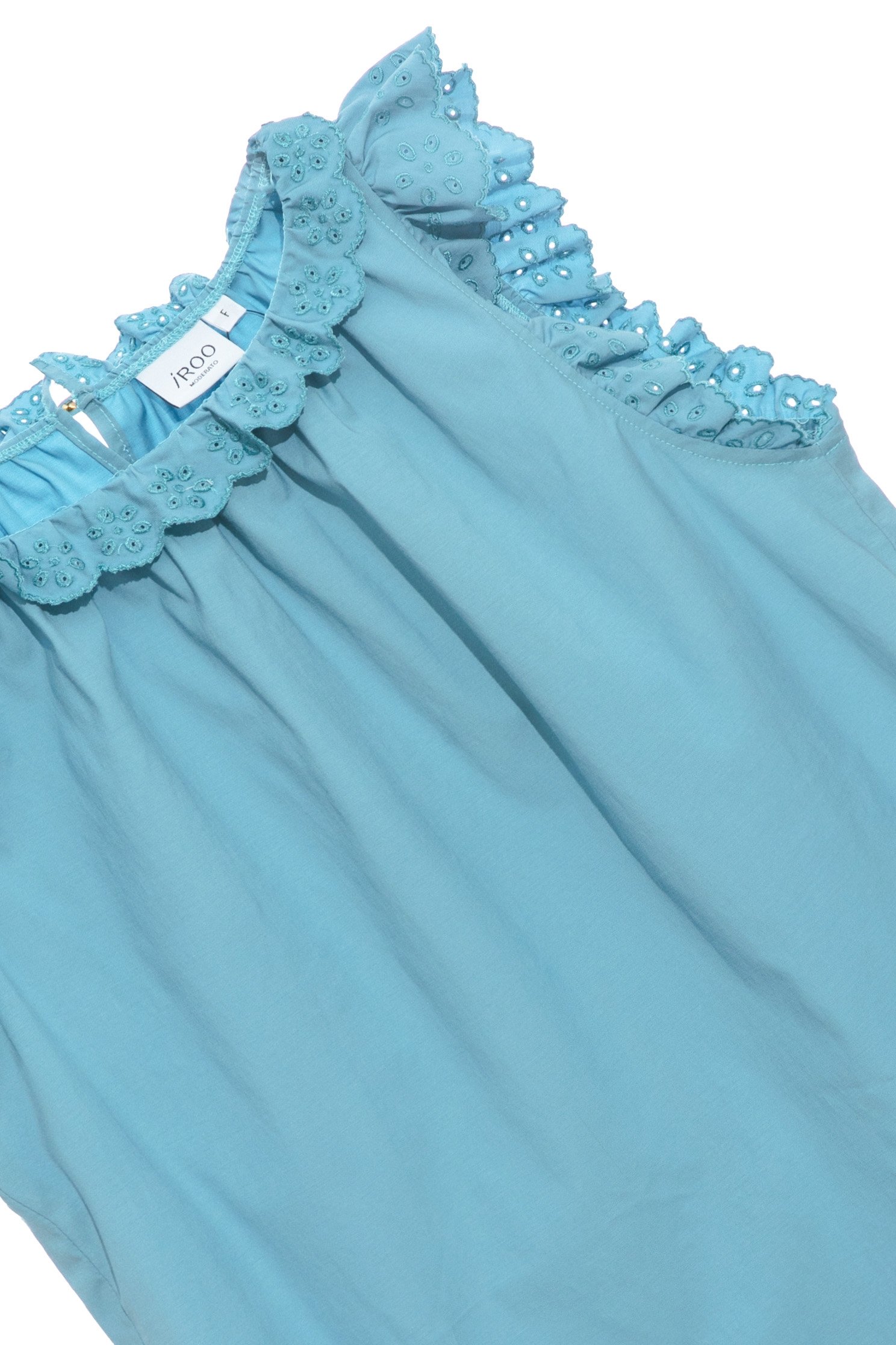 Lace Ruffle Detail Blue VestTop with trimmed cuff,sleeveless tops,Tops,Embroidered,Season (SS) Look,Embroidered tops,sleeveless tops,fashionart