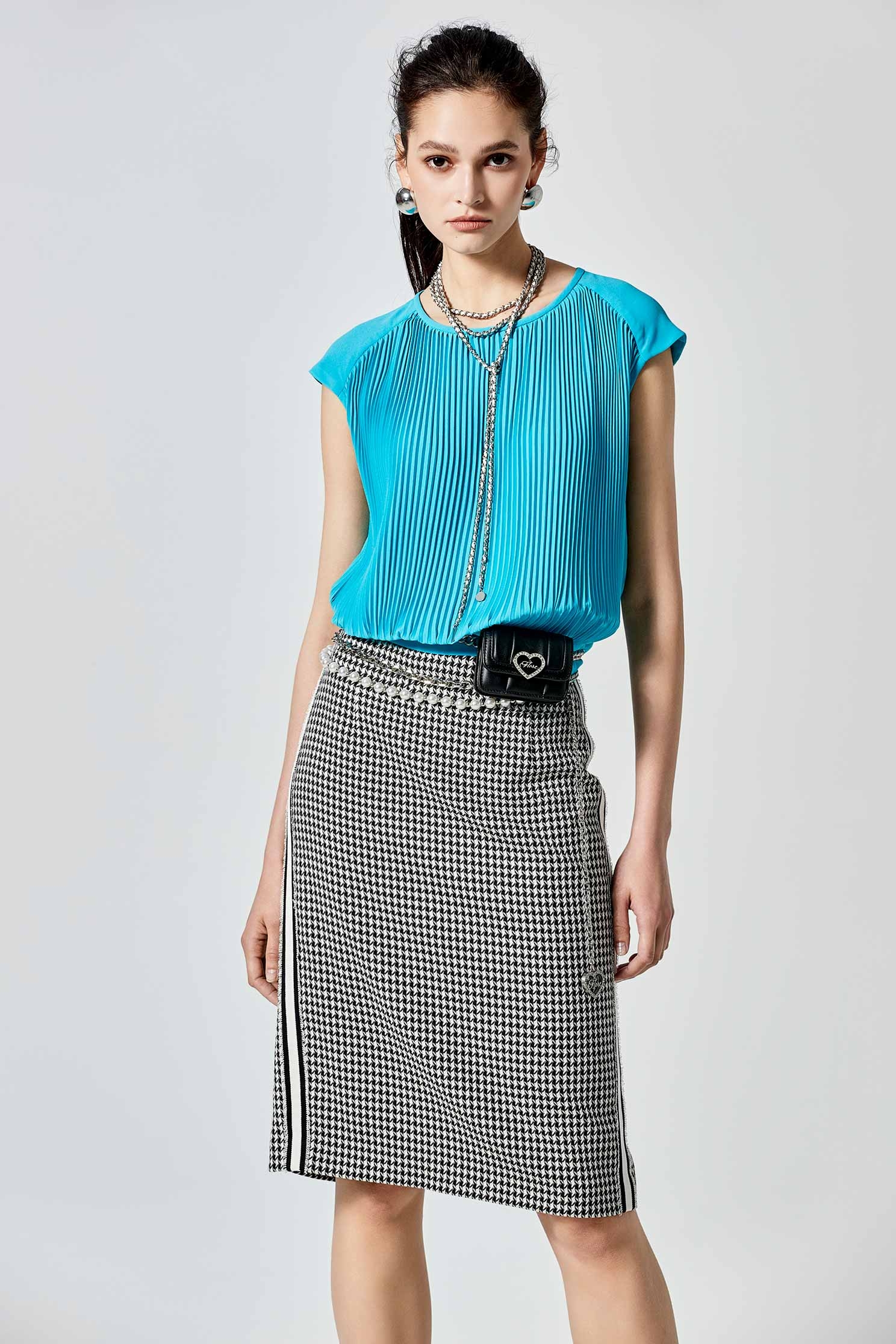 Pleated Blue Cap Sleeve TopTurquoise blue chiffon top,sleeveless tops,Tops,Season (SS) Look,bows,Chiffon,Chiffon tops