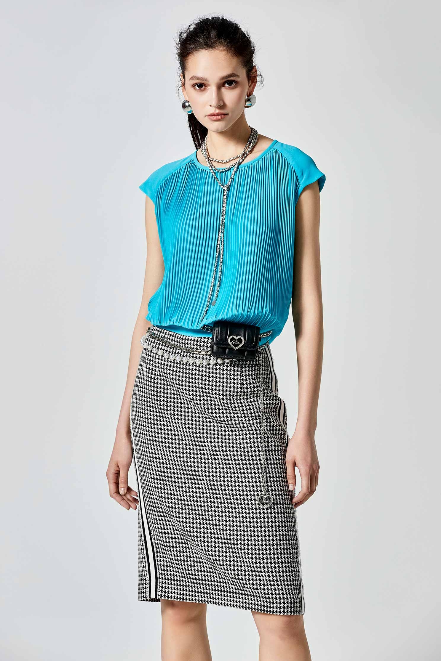 Pleated Blue Cap Sleeve TopTurquoise blue chiffon top,sleeveless tops,Tops,Season (SS) Look,bows,Chiffon,Chiffon tops