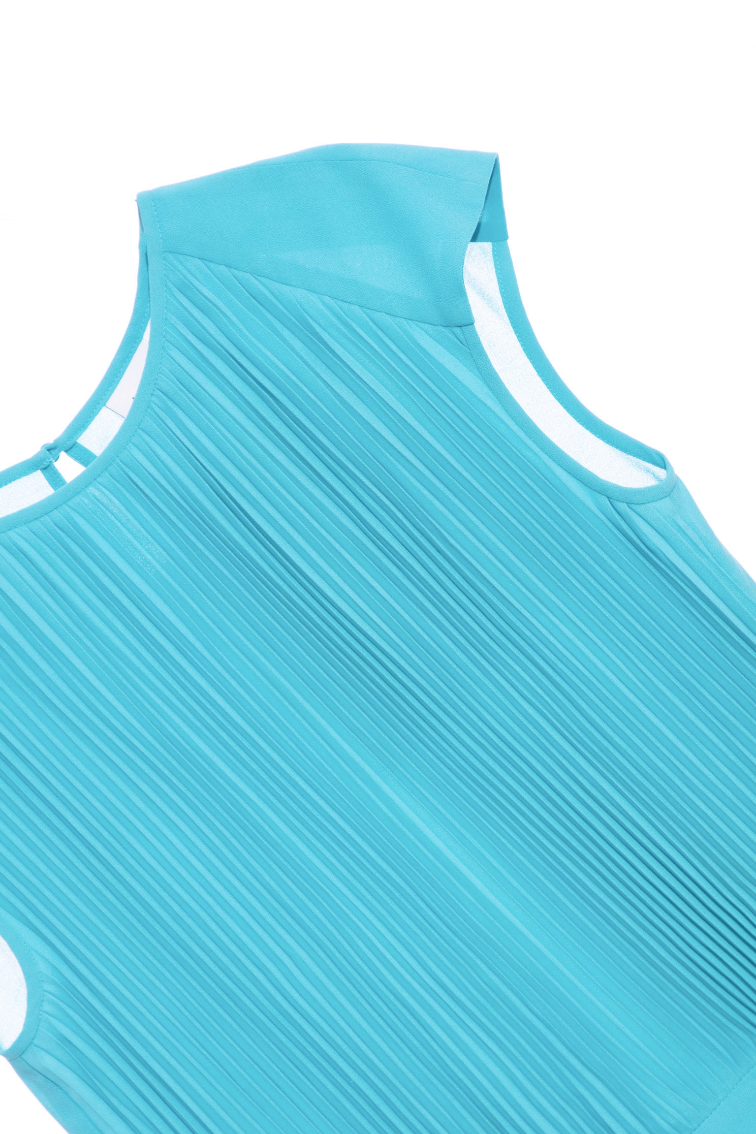 Pleated Blue Cap Sleeve TopTurquoise blue chiffon top,sleeveless tops,Tops,Season (SS) Look,bows,Chiffon,Chiffon tops