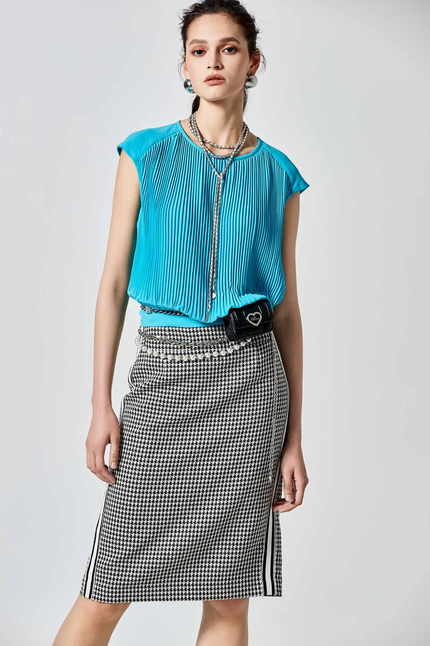 Pleated Blue Cap Sleeve TopTurquoise blue chiffon top,sleeveless tops,Tops,Season (SS) Look,bows,Chiffon,Chiffon tops