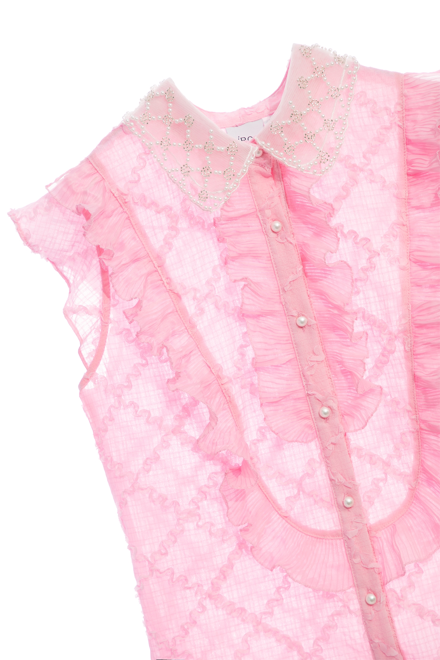 Beaded Collar Pink Vest With Ruffle DetailsBeaded Collar Pink Vest With Ruffle Details,sleeveless tops,Tops,Season (SS) Look,Plaid,pearl