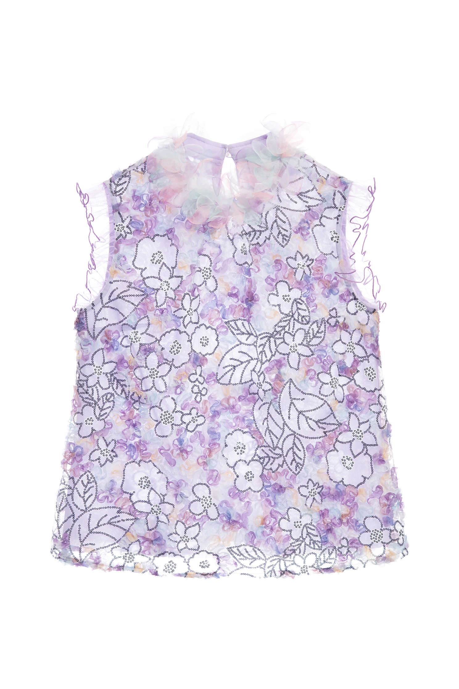 3-D Floral Neckline Mesh Vest With Sequin Applique3-D Floral Neckline Mesh Vest With Sequin Applique,sleeveless tops,Tops,Embroidered,Season (SS) Look,sleeveless tops,sleeveless tops