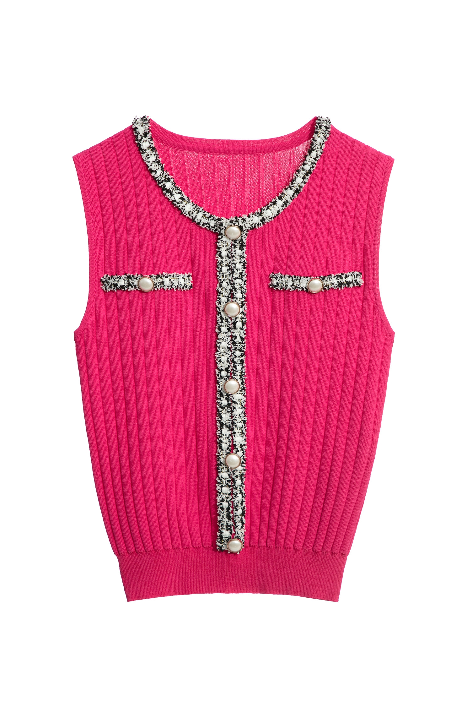 Pink Knit Vest With Contrast Trim DetailPink Knit Vest With Contrast Trim Detail,sleeveless tops,Tops,Outerwear,Season (SS) Look,sleeveless tops,sleeveless tops,Knitted,Knitted tops,Knitted tops