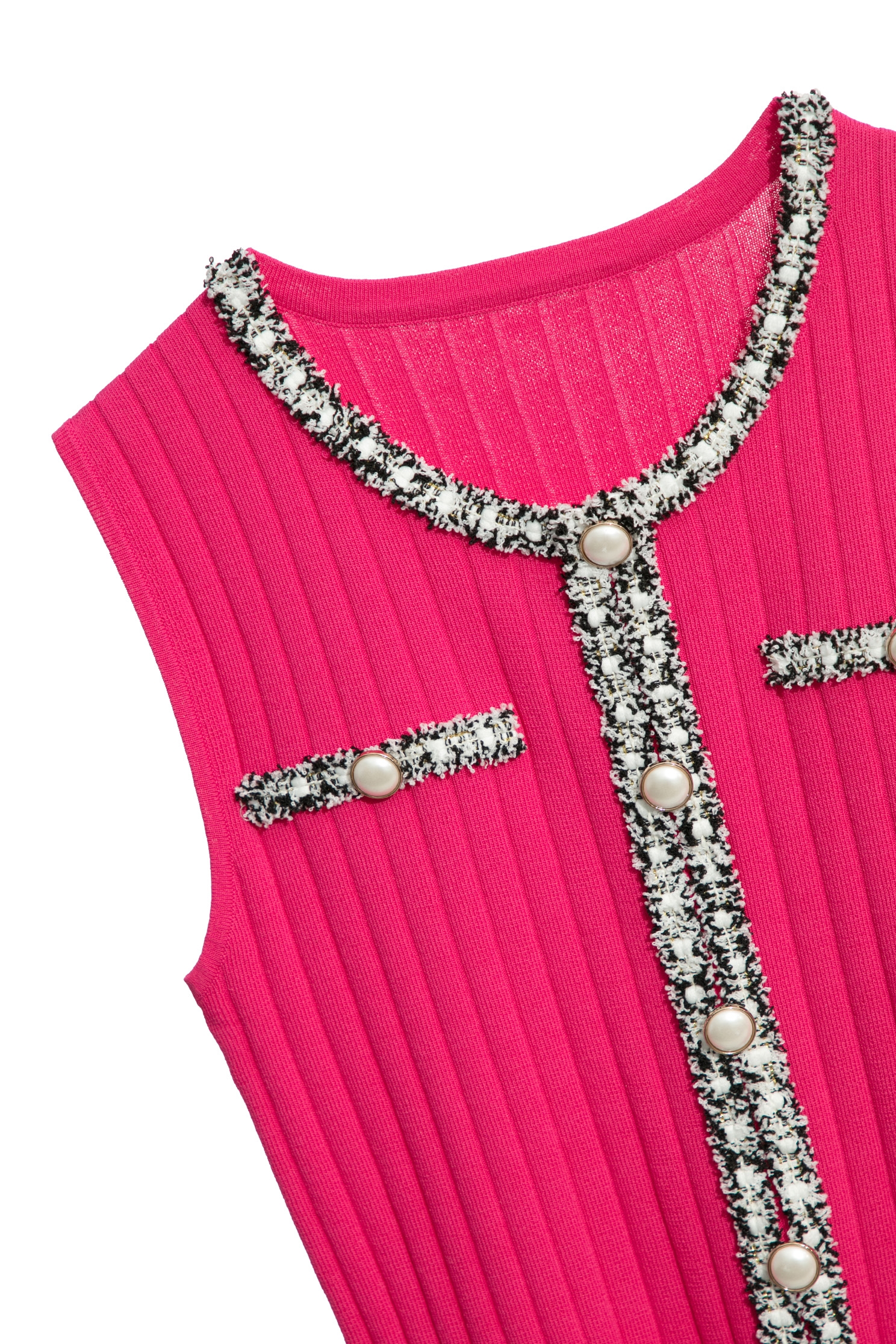 Pink Knit Vest With Contrast Trim DetailPink Knit Vest With Contrast Trim Detail,sleeveless tops,Tops,Outerwear,Season (SS) Look,sleeveless tops,sleeveless tops,Knitted,Knitted tops,Knitted tops