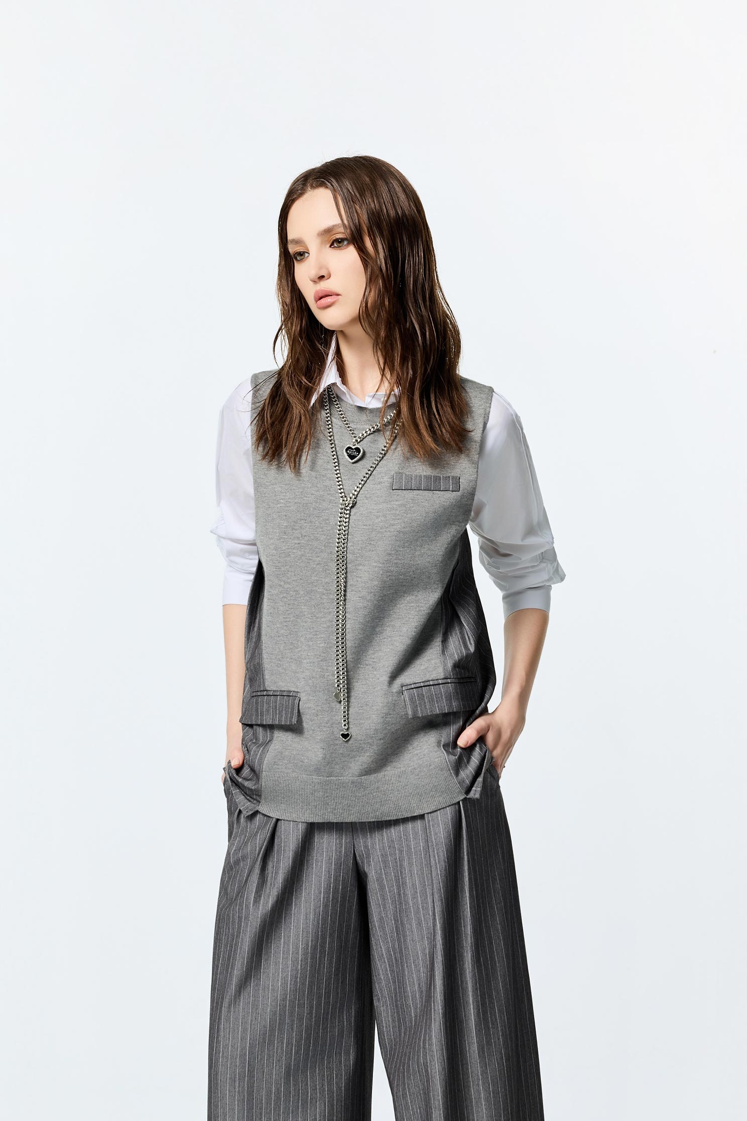 Grey Patchwork Detail Knit VestGrey Patchwork Detail Knit Vest,sleeveless tops,Tops,Stripe,Season (AW) Look,sleeveless tops,Knitted,Knitted tops