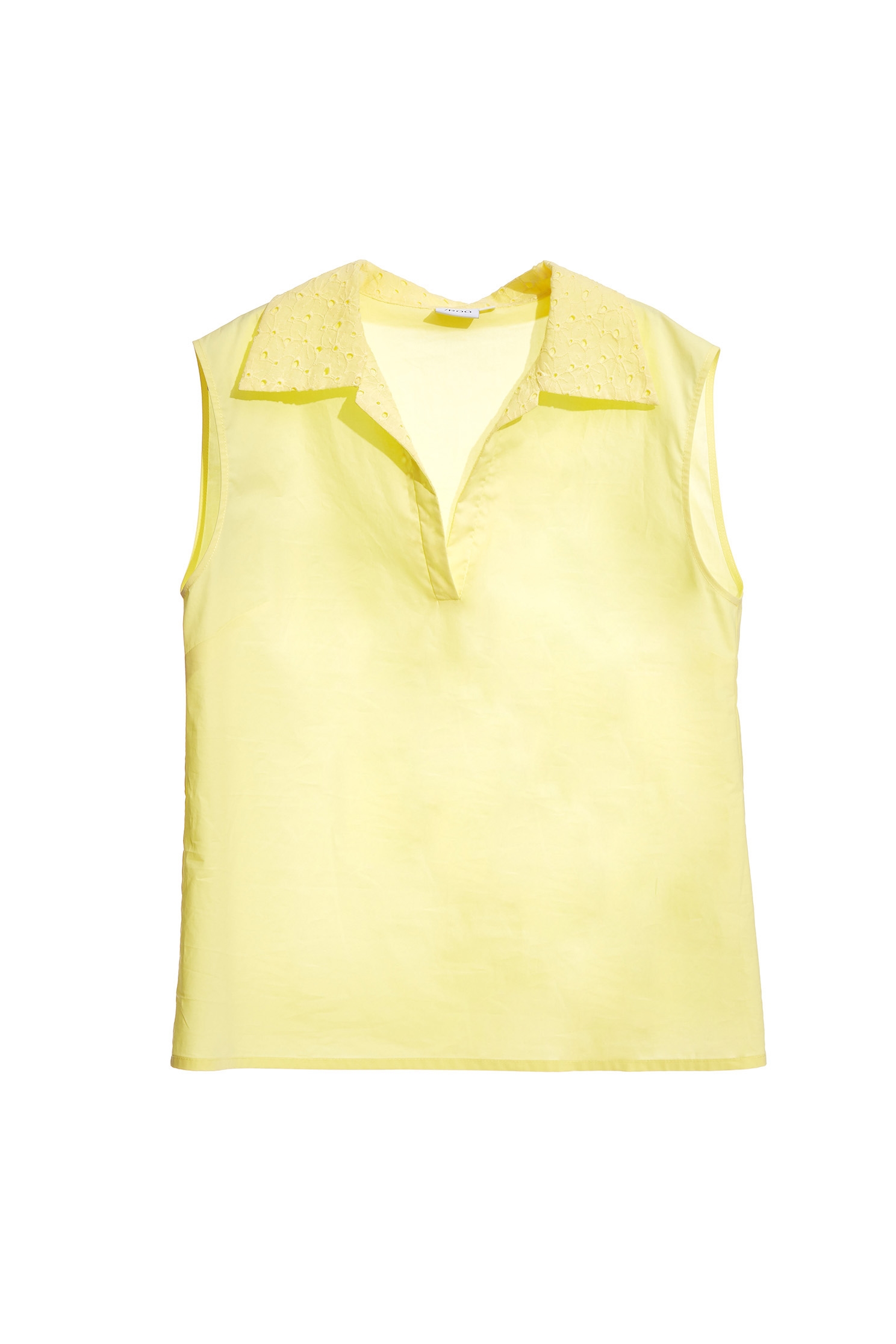 Basic Yellow Vest With Lace CollarSleeveless top with floral embroidered collar,sleeveless tops,Tops,Embroidered,Season (SS) Look,sleeveless tops,sleeveless tops