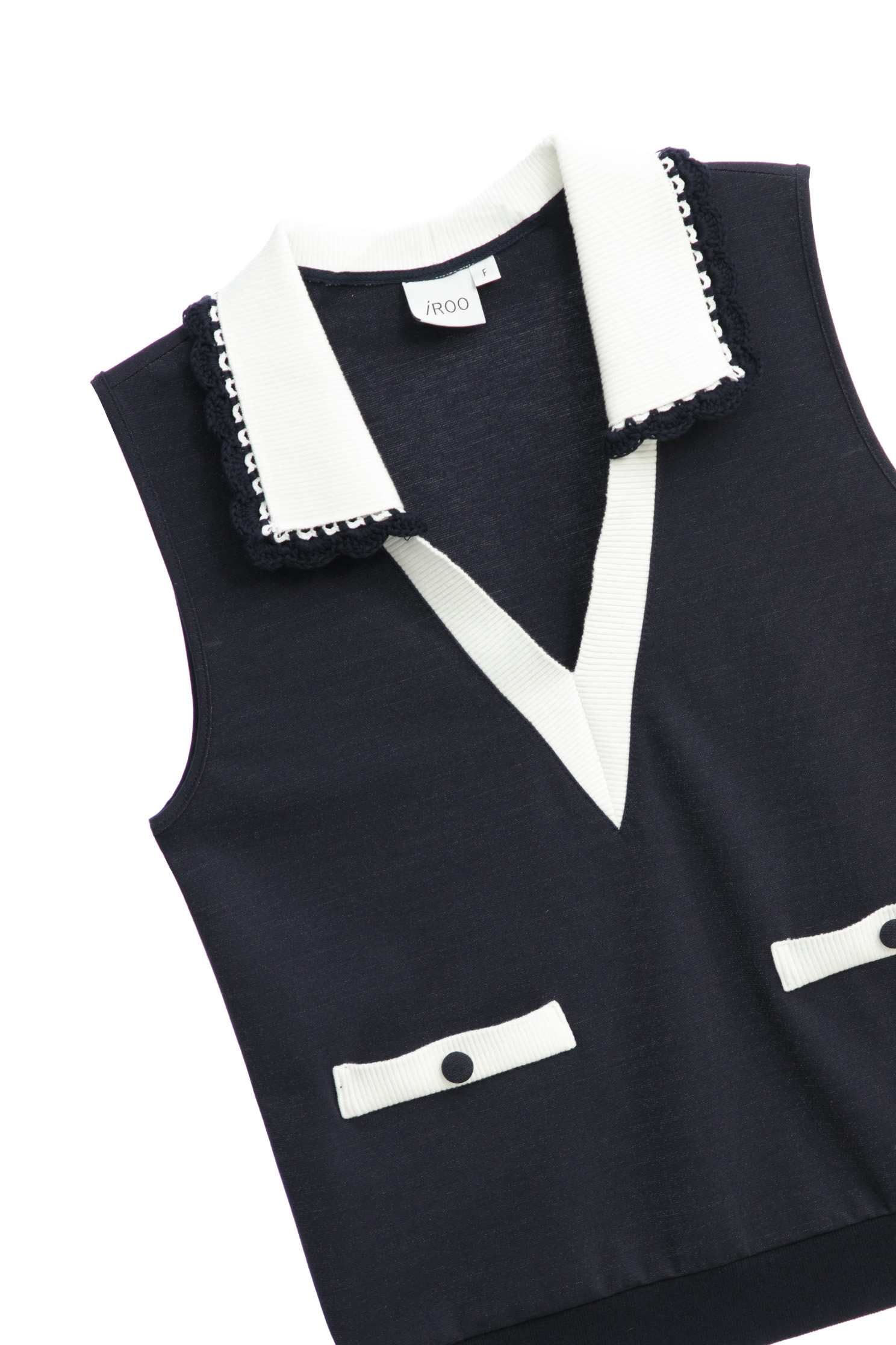 Navy Vest With Contrast Trim DetailNavy Vest With Contrast Trim Detail,Tops,Season (SS) Look,sleeveless tops,sleeveless tops