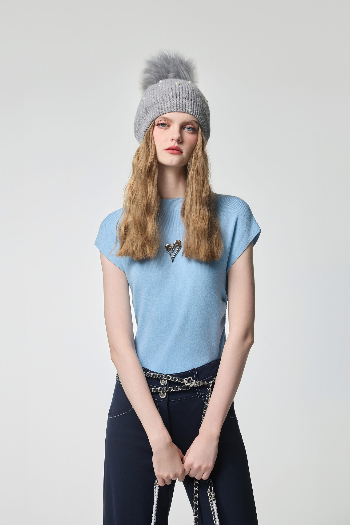 Heart Shape Brooch Blue Knit VestHeart Shape Brooch Blue Knit Vest,sleeveless tops,Tops,Season (AW) Look,sleeveless tops,Knitted,Knitted tops