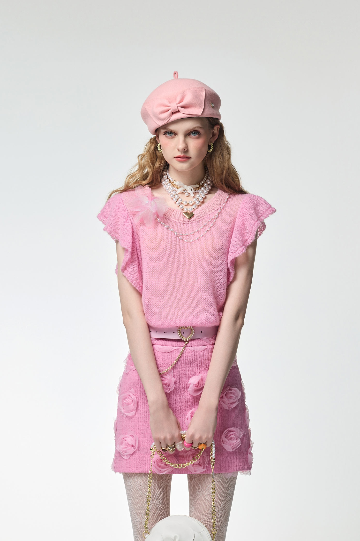 Ruffle Detail Pink Knit VestRuffle Detail Pink Knit Vest,sleeveless tops,Tops,pearl,Season (AW) Look,sleeveless tops,Knitted,Knitted tops,Necklaces