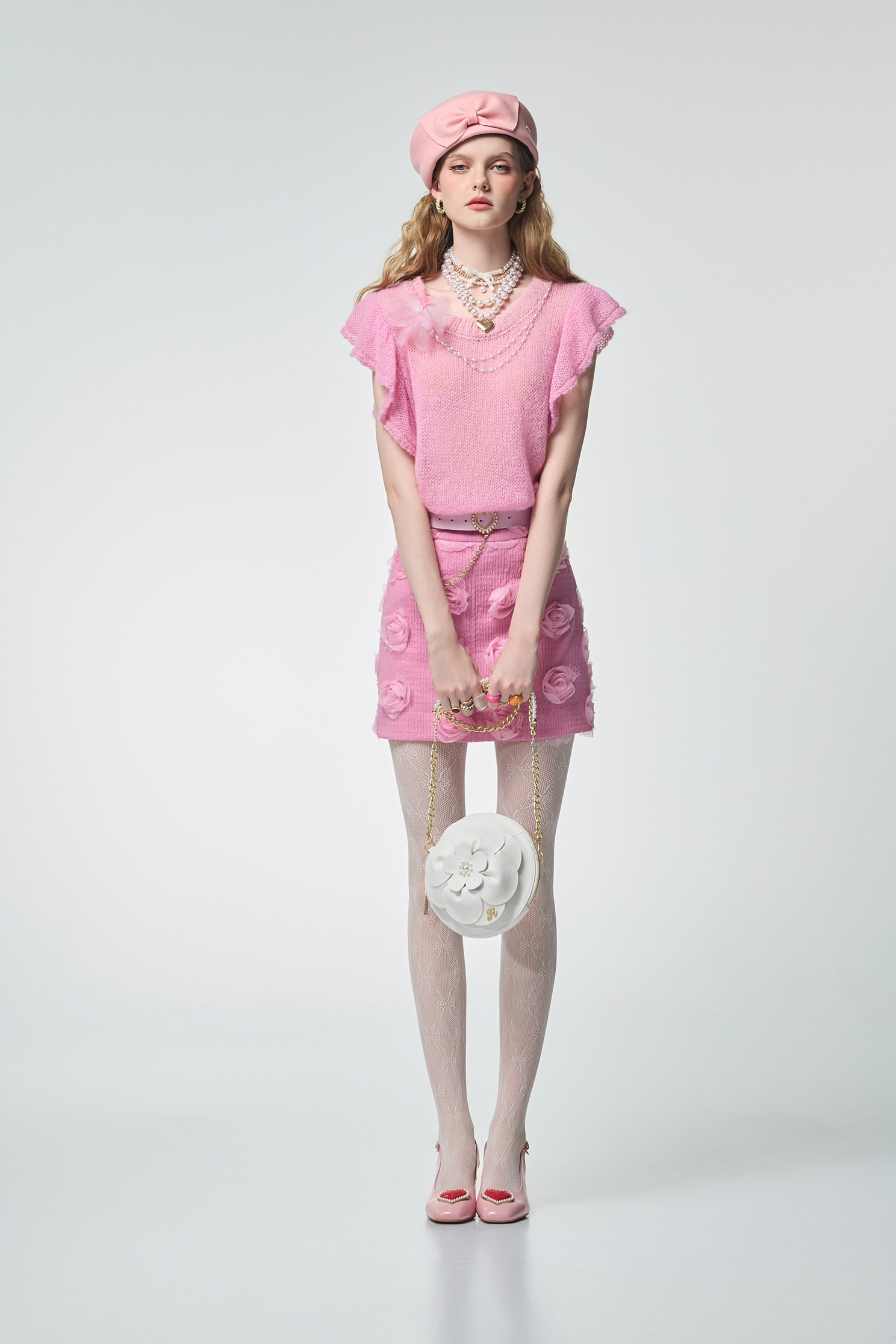 Ruffle Detail Pink Knit VestRuffle Detail Pink Knit Vest,sleeveless tops,Tops,pearl,Season (AW) Look,sleeveless tops,Knitted,Knitted tops,Necklaces