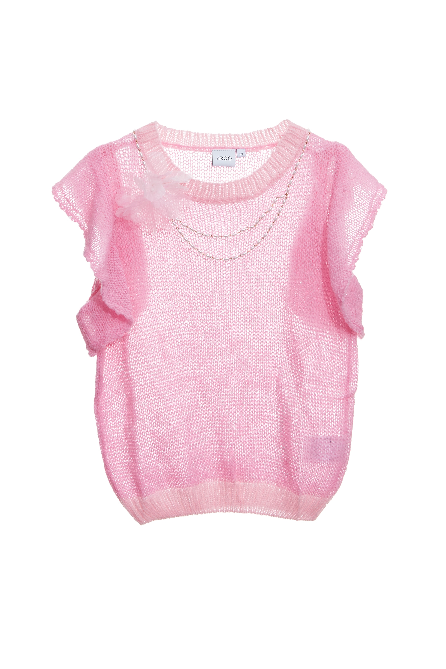 Ruffle Detail Pink Knit VestRuffle Detail Pink Knit Vest,sleeveless tops,Tops,pearl,Season (AW) Look,sleeveless tops,Knitted,Knitted tops,Necklaces