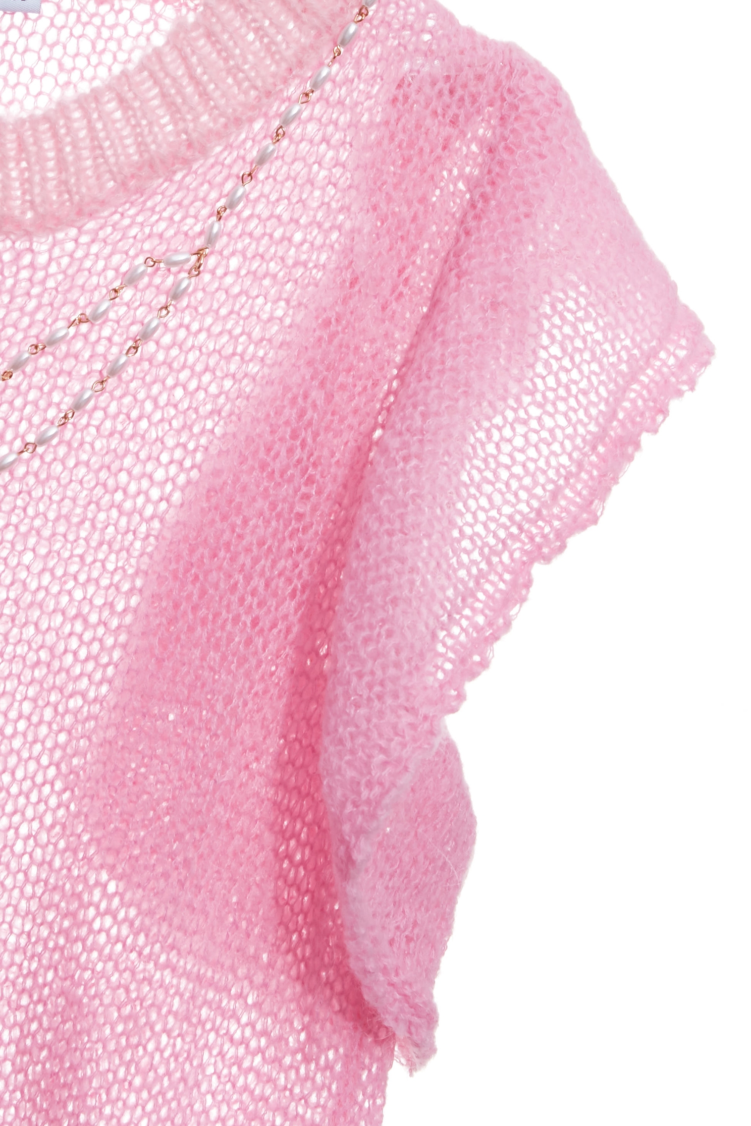 Ruffle Detail Pink Knit VestRuffle Detail Pink Knit Vest,sleeveless tops,Tops,pearl,Season (AW) Look,sleeveless tops,Knitted,Knitted tops,Necklaces