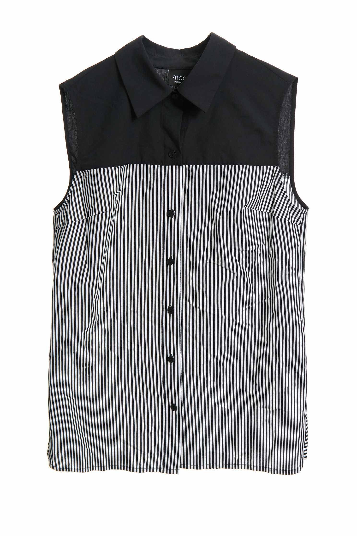 Button Front Contrast VestStitched shirt vest,Stripe,Season (AW) Look,Cotton,i Select,sleeveless tops