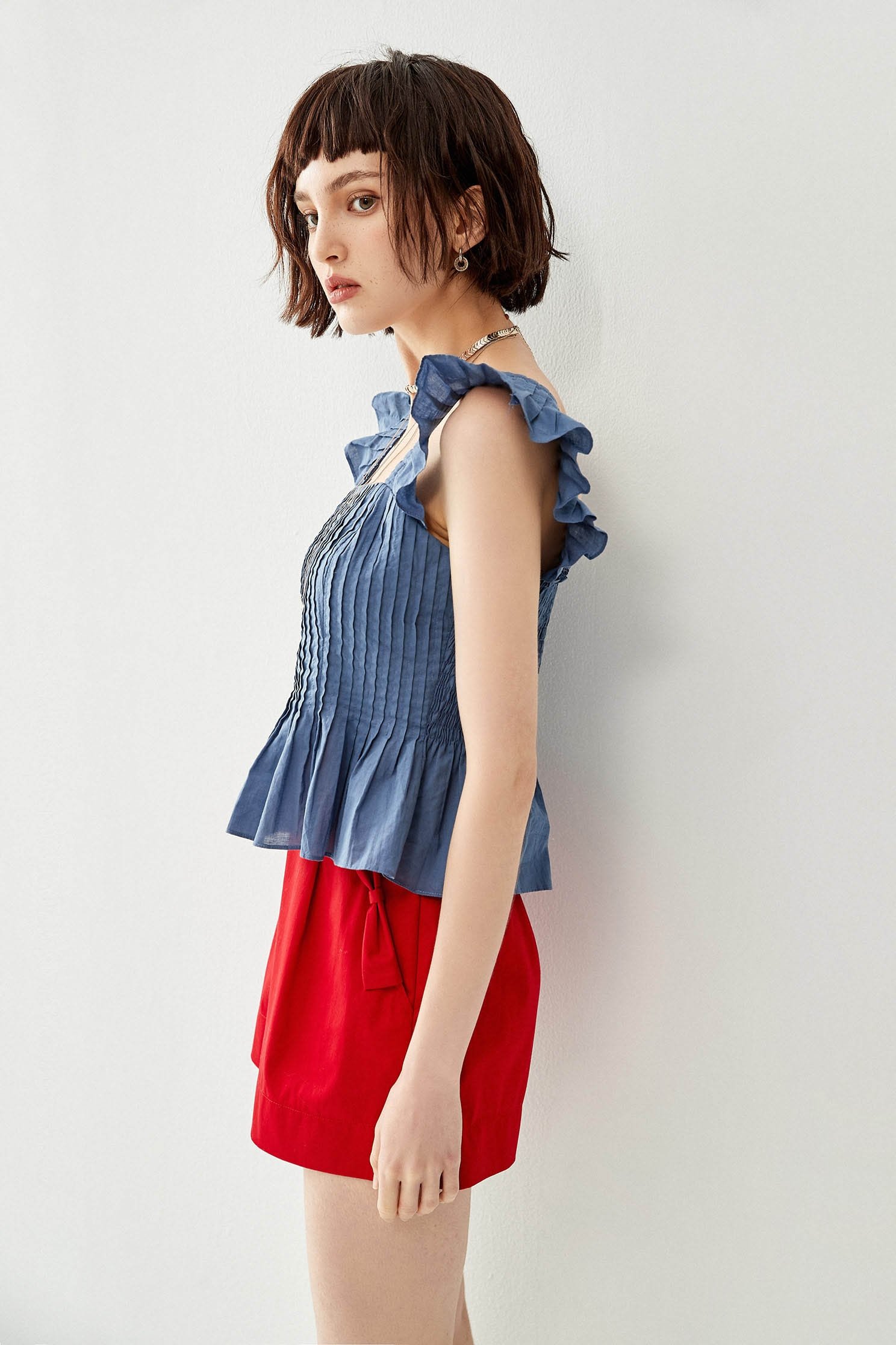 Peplum Square Neck Shirring VestPleated top,sleeveless tops,Tops,Season (SS) Look,sleeveless tops