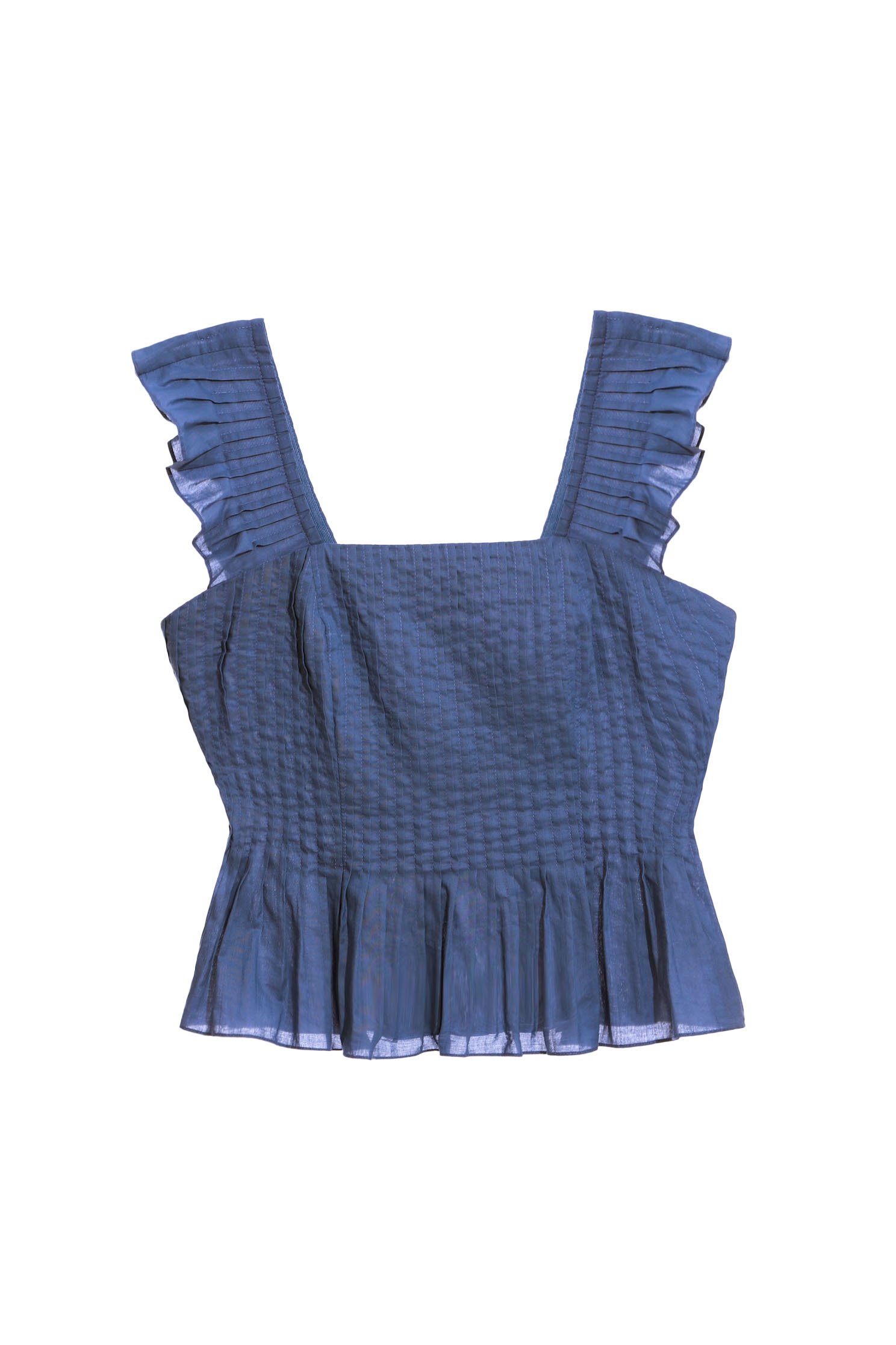 Peplum Square Neck Shirring VestPleated top,sleeveless tops,Tops,Season (SS) Look,sleeveless tops