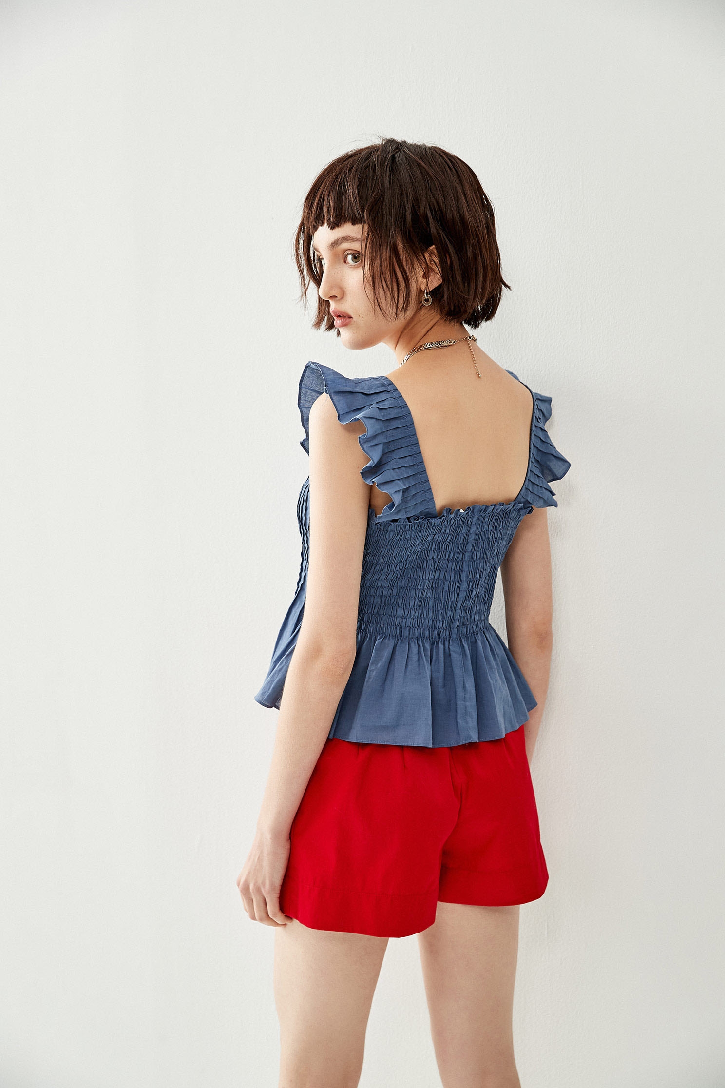 Peplum Square Neck Shirring VestPleated top,sleeveless tops,Tops,Season (SS) Look,sleeveless tops