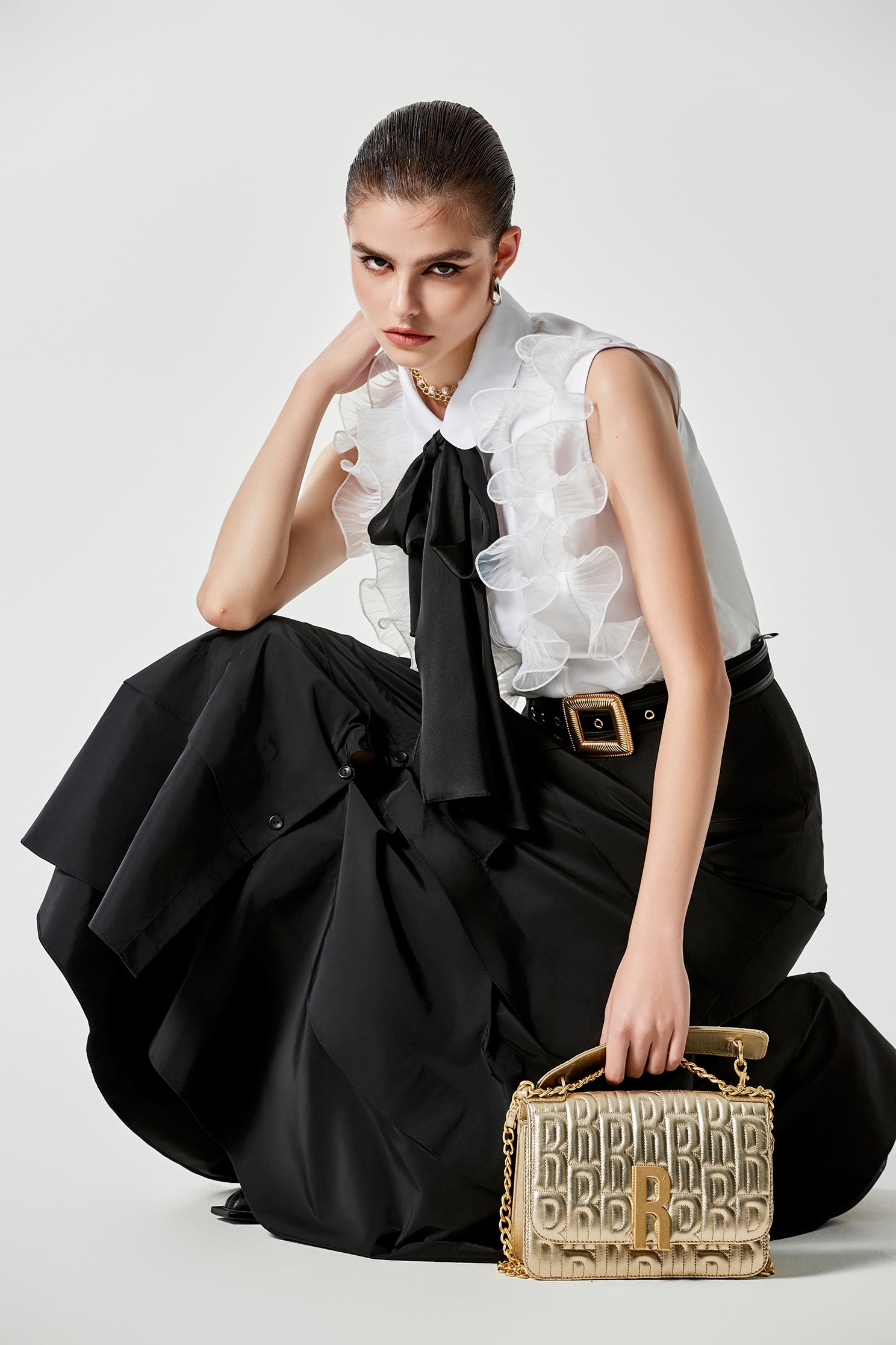 Ruffle Detail Classic Collar VestRuffle Detail Classic Collar Vest,sleeveless tops,Season (SS) Look,Blouses