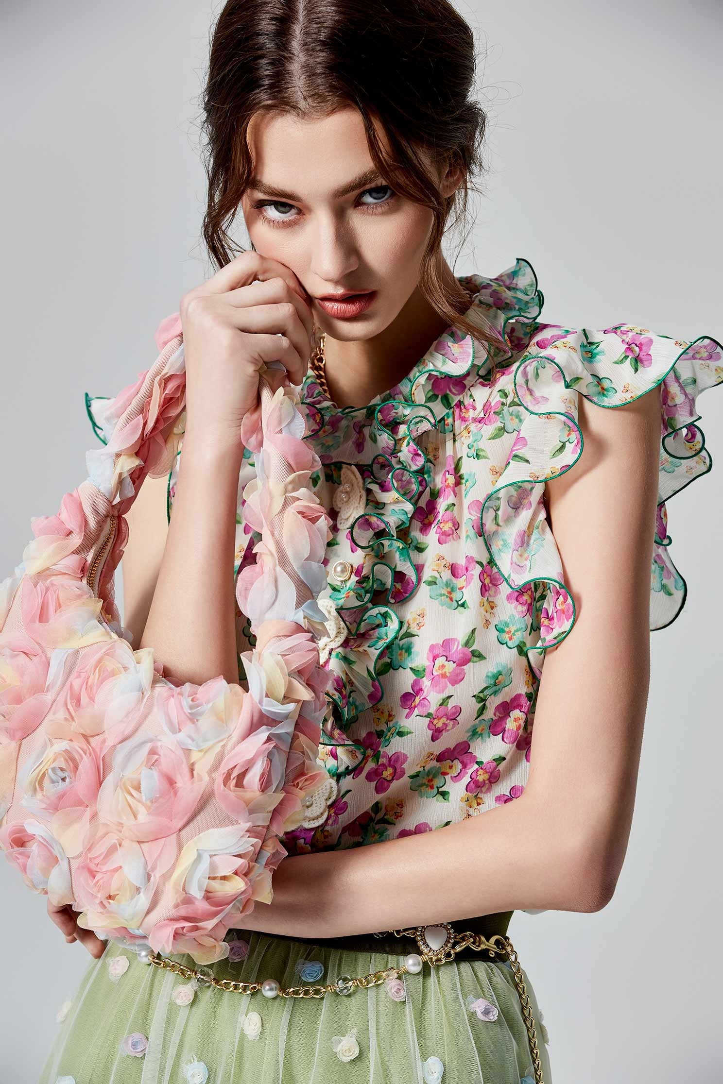 Ruffle Detail Floral Print VestRuffle Detail Floral Print Vest,sleeveless tops,Tops,Season (SS) Look