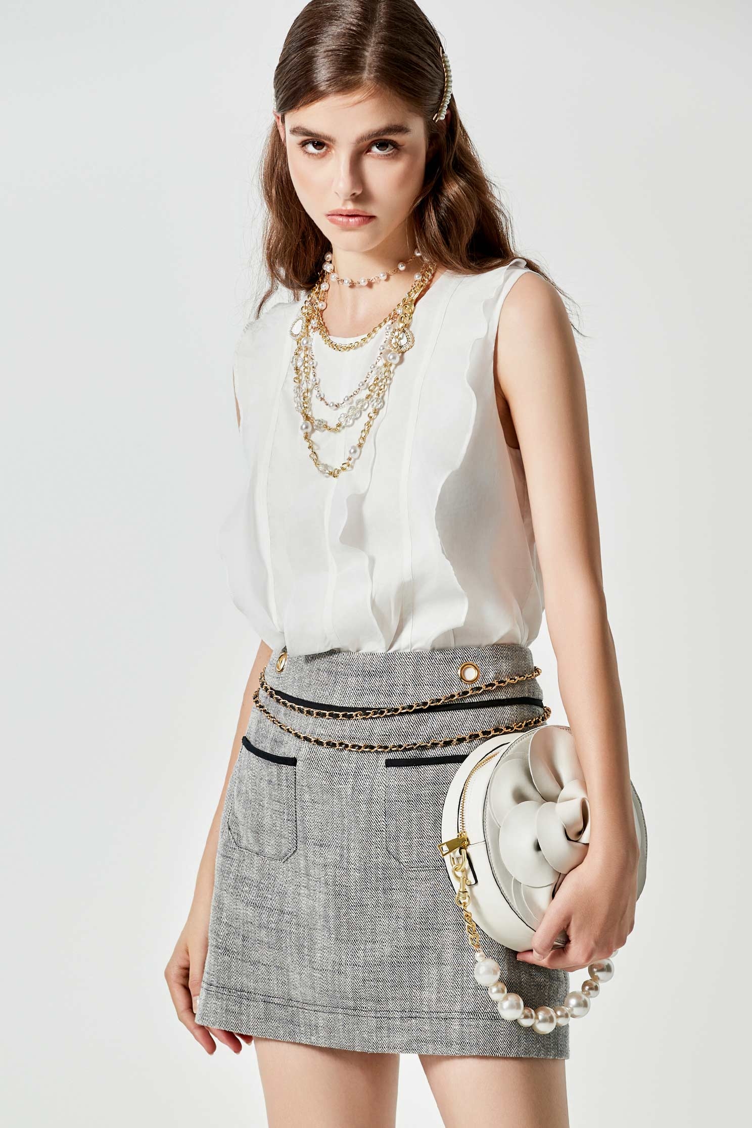 Front Ruffle Detail White VestFront Ruffle Detail White Vest,sleeveless tops,Tops,Season (SS) Look