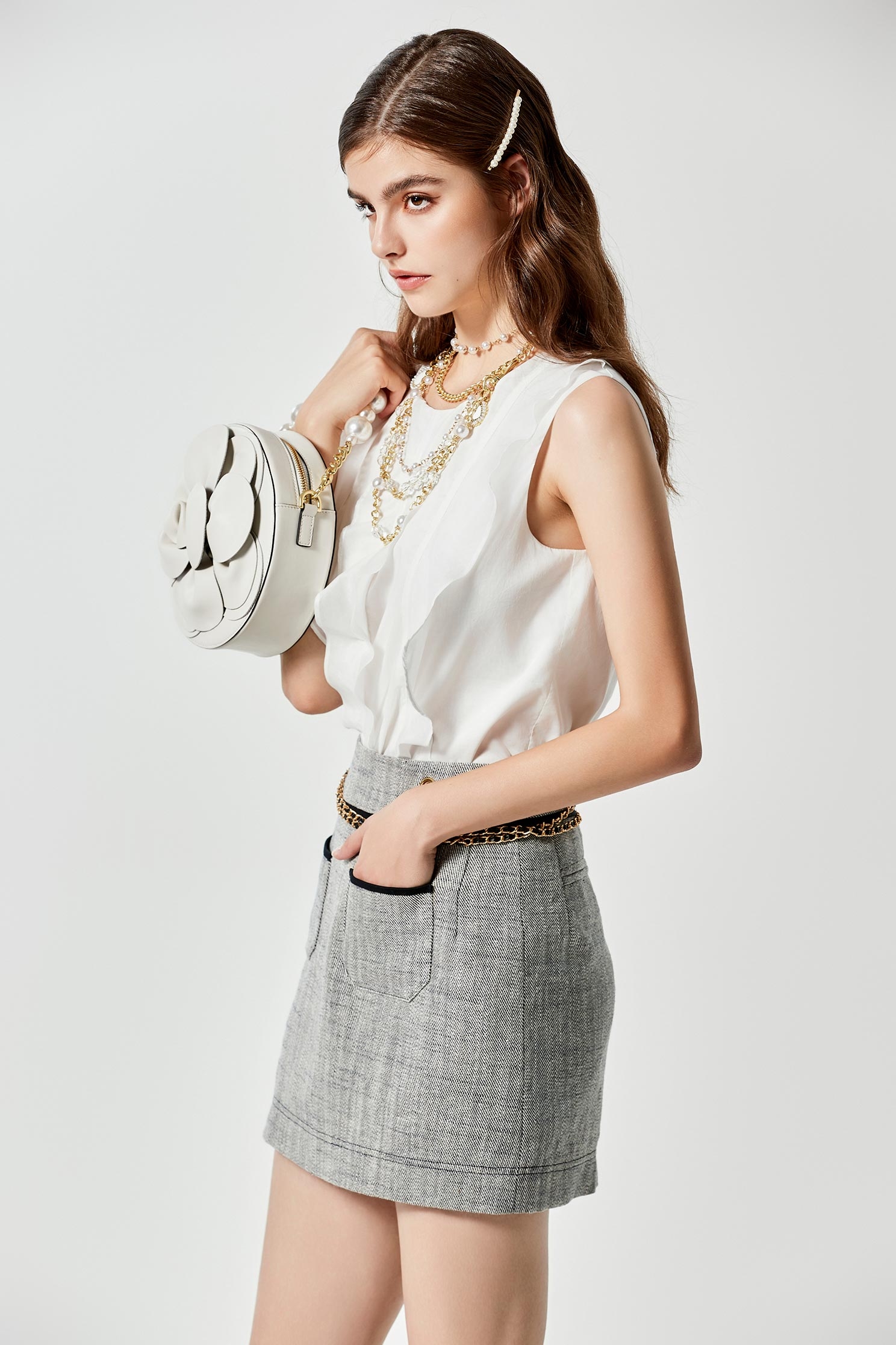 Front Ruffle Detail White VestFront Ruffle Detail White Vest,sleeveless tops,Tops,Season (SS) Look