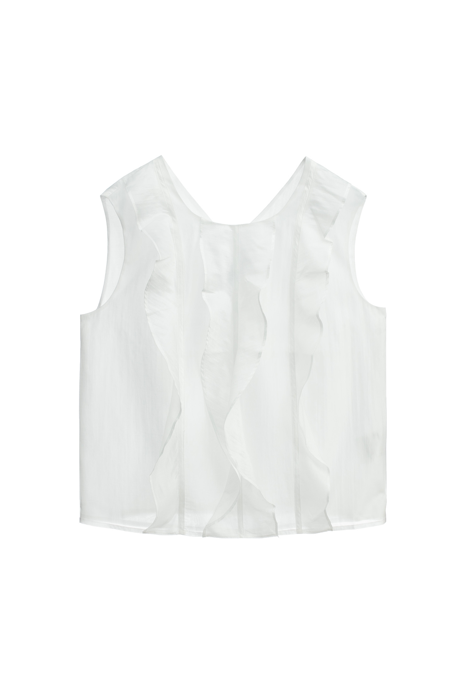 Front Ruffle Detail White VestFront Ruffle Detail White Vest,sleeveless tops,Tops,Season (SS) Look