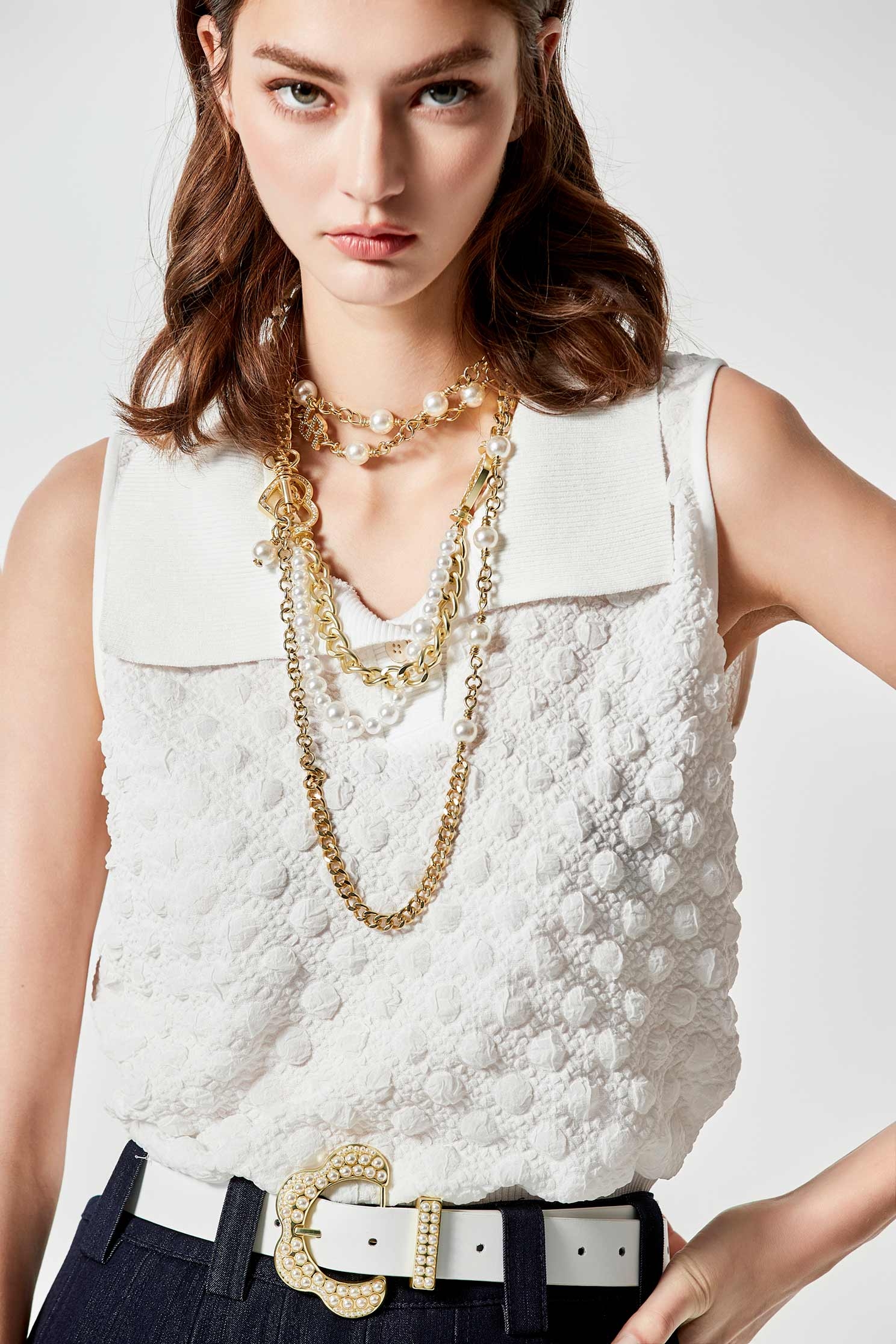 Embossed Dotted Collar VestEmbossed Dotted Collar Vest,sleeveless tops,Tops,Season (SS) Look,sleeveless tops,sleeveless tops