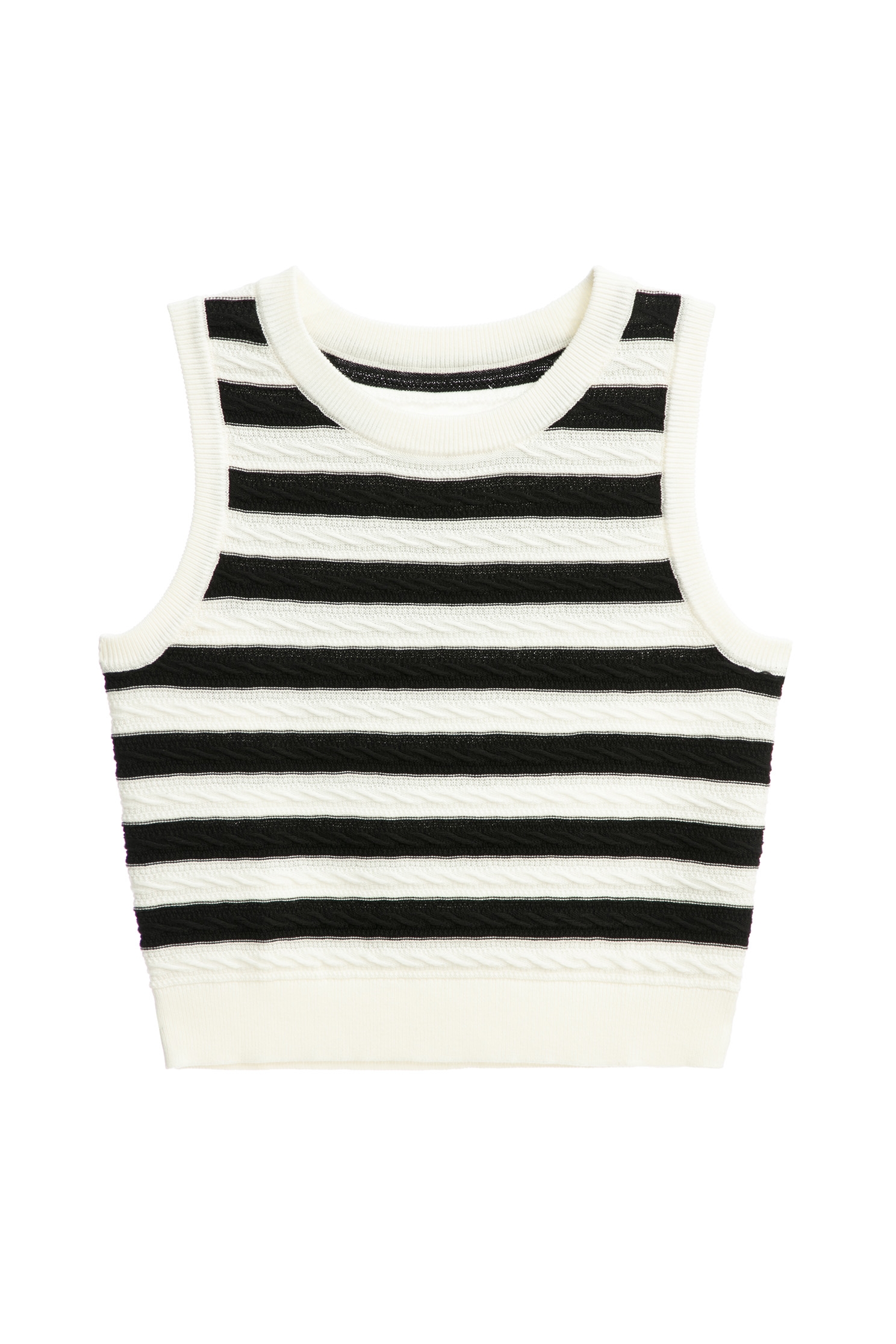 Black White Contrast Stripe Knit VestBlack White Contrast Stripe Knit Vest,sleeveless tops,Season (SS) Look,Cotton,sleeveless tops,Knitted