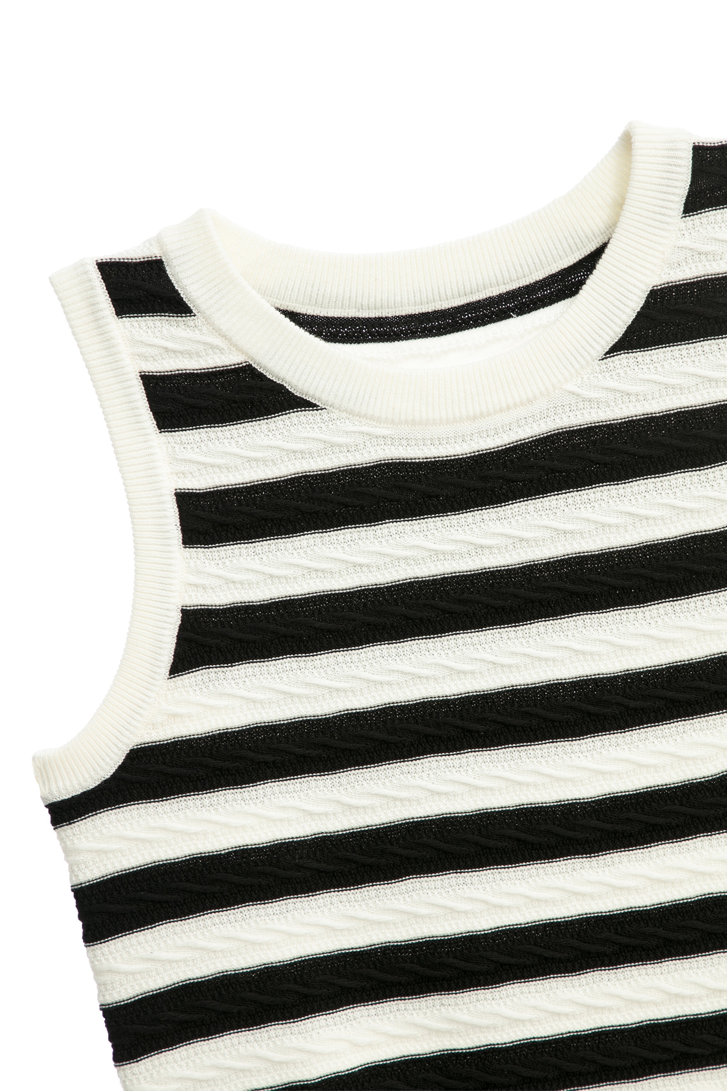 Black White Contrast Stripe Knit VestBlack White Contrast Stripe Knit Vest,sleeveless tops,Season (SS) Look,Cotton,sleeveless tops,Knitted