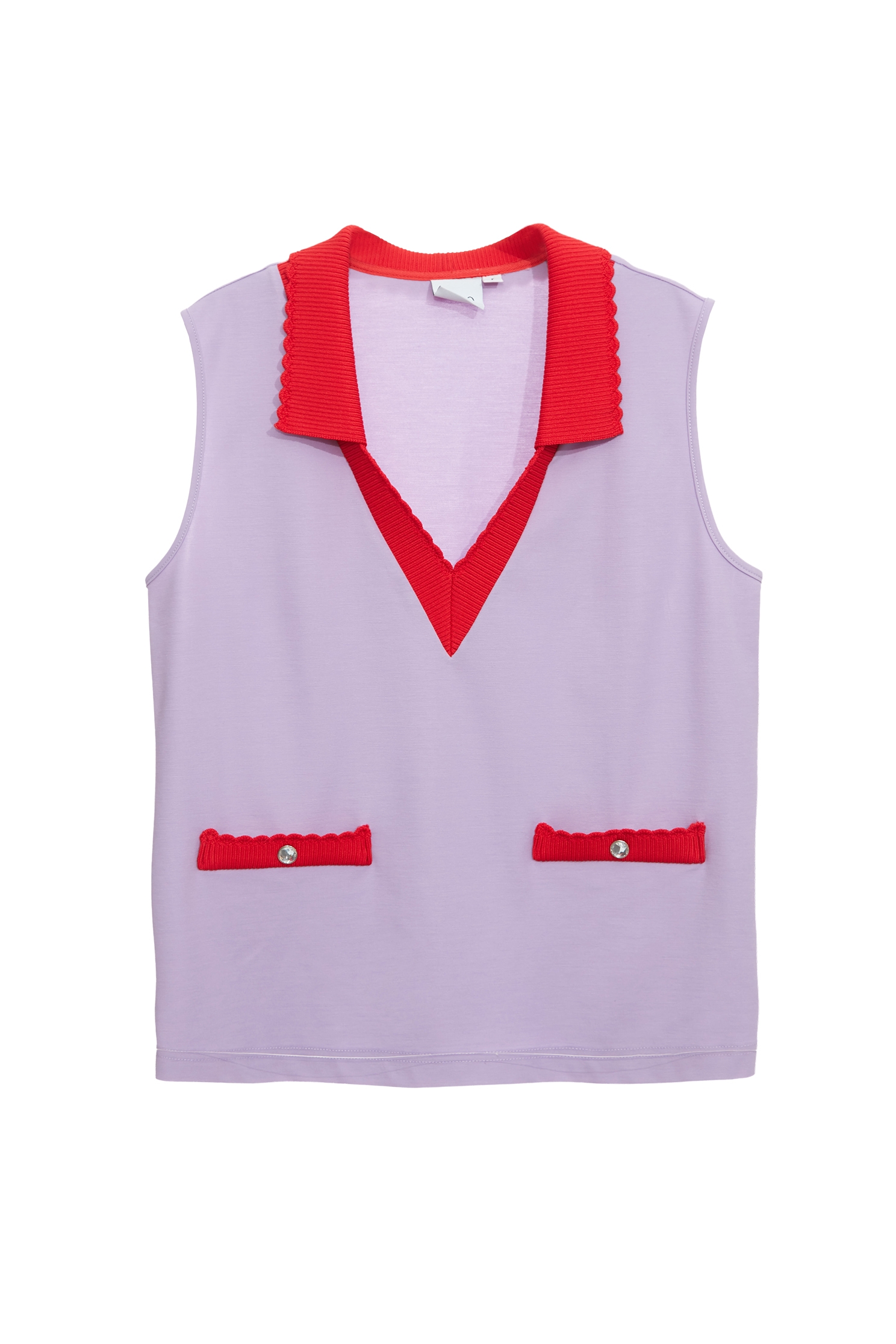 Contrast Red Trim Detail Purple VestContrast Red Trim Detail Purple Vest,V-Neck T shirts,sleeveless tops,Tops,Season (SS) Look,sleeveless tops,sleeveless tops