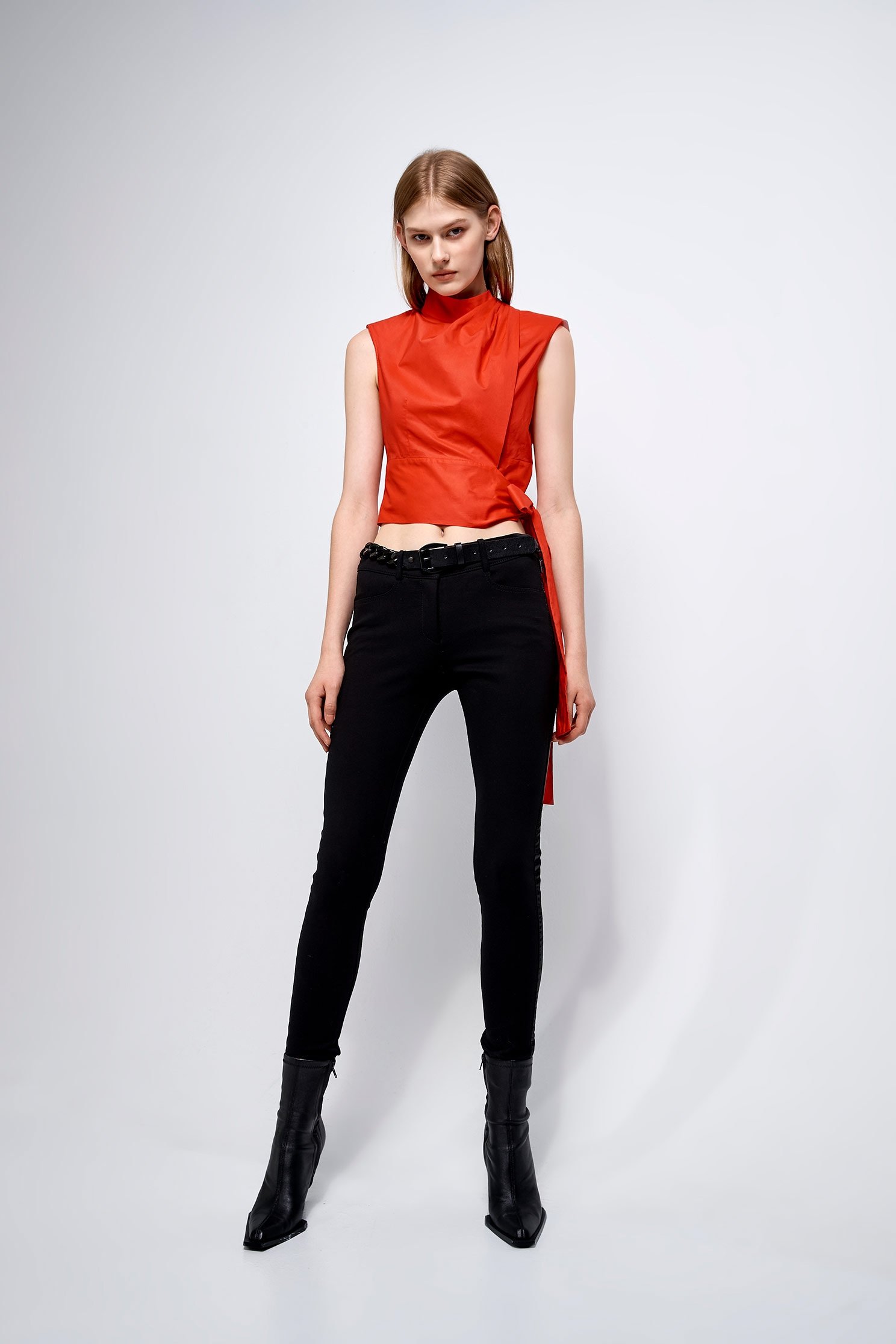 Crop Red Vest With Self Tie Ribbon FasteningCrop Red Vest With Self Tie Ribbon Fastening,sleeveless tops,Tops,Season (AW) Look