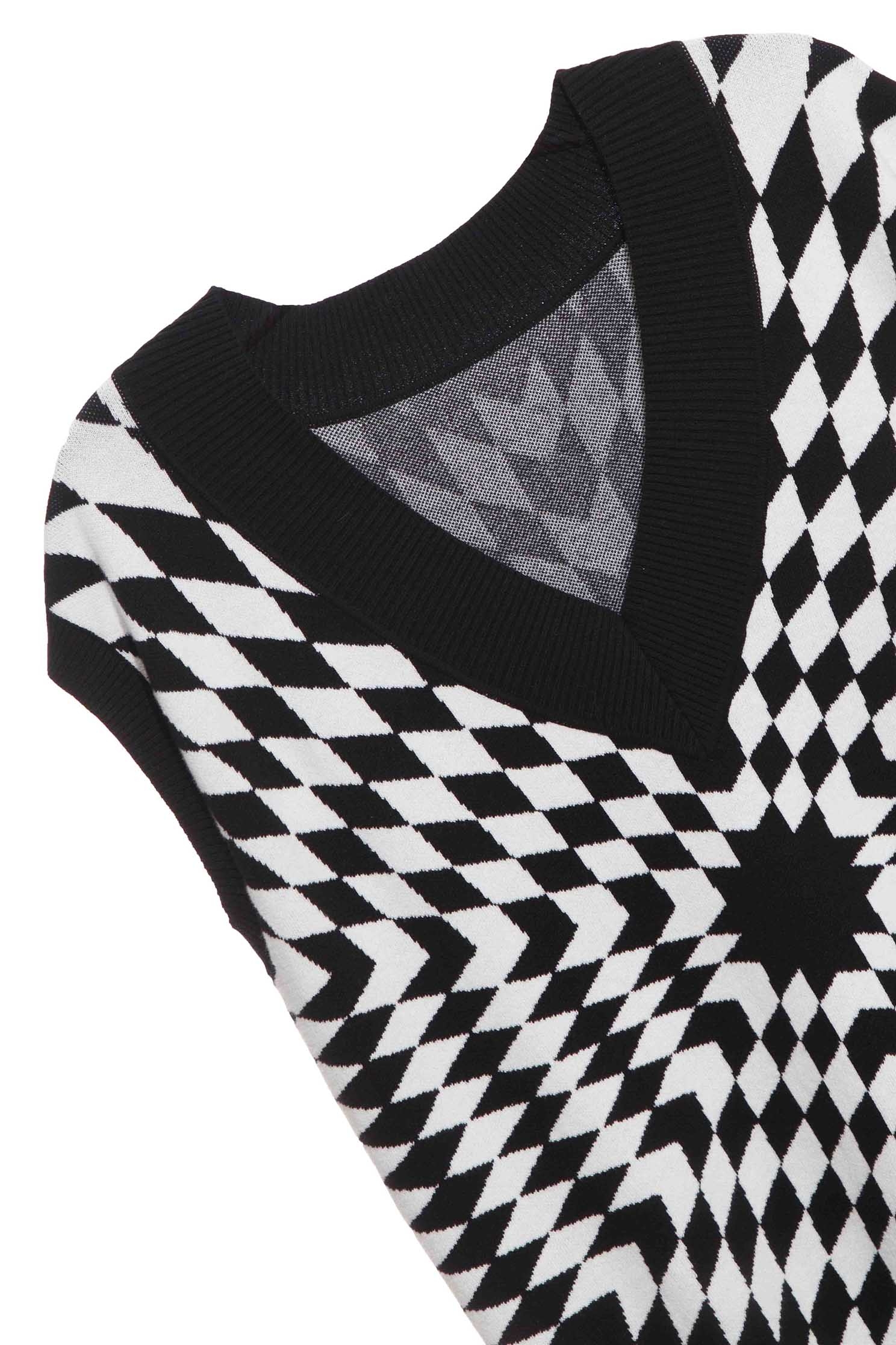 Hypnotic Spiral Pattern Knit VestKnit vest with kaleidoscope gingham check texture,V-Neck T shirts,sleeveless tops,Tops,sleeveless tops,Season (AW) Look,sleeveless tops,Knitted,Knitted tops