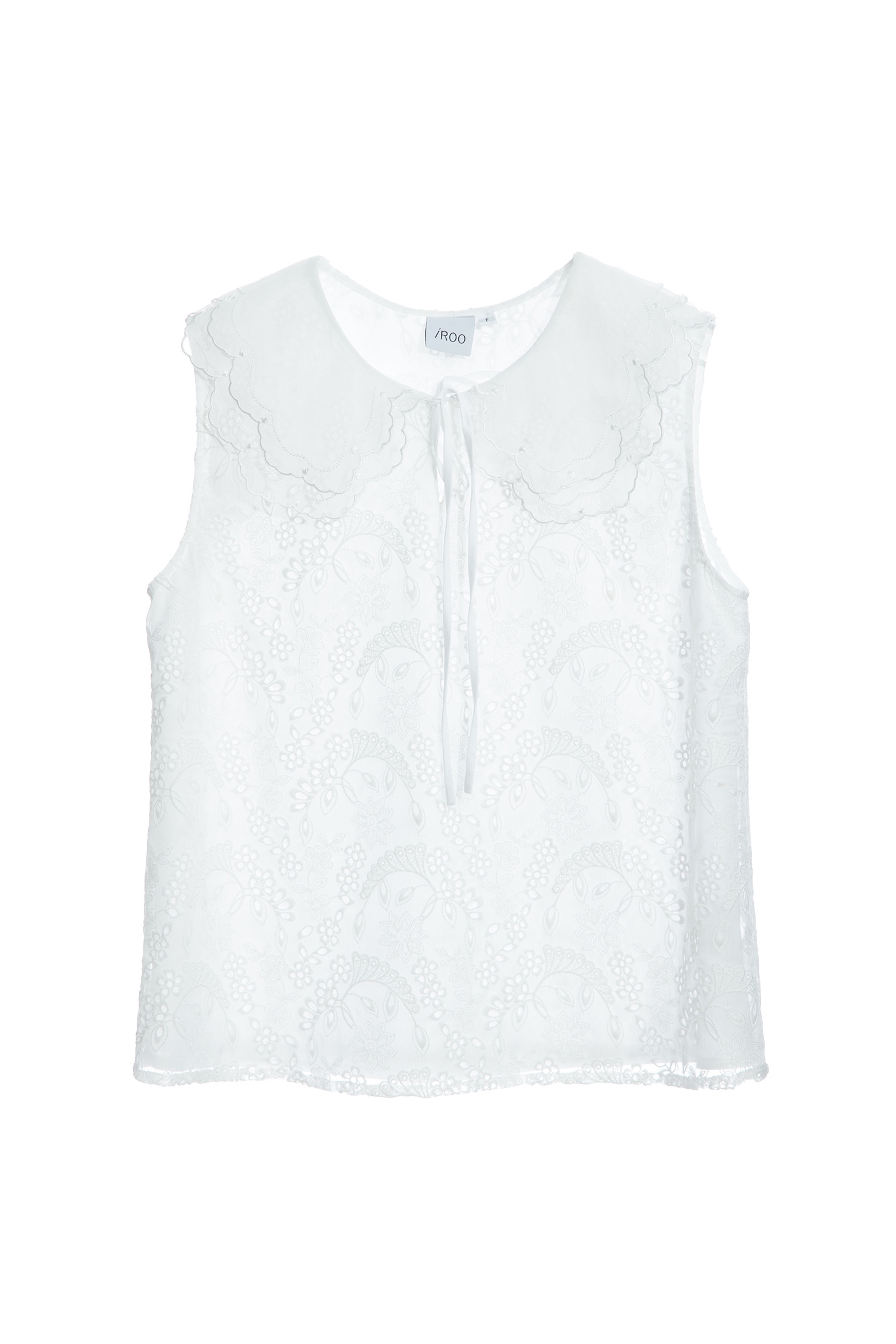 Embroidered Floral Lace White VestTop with willow floral embroidery,sleeveless tops,Tops,Embroidered,Season (SS) Look,sleeveless tops,Embroidered tops,sleeveless tops,Chiffon