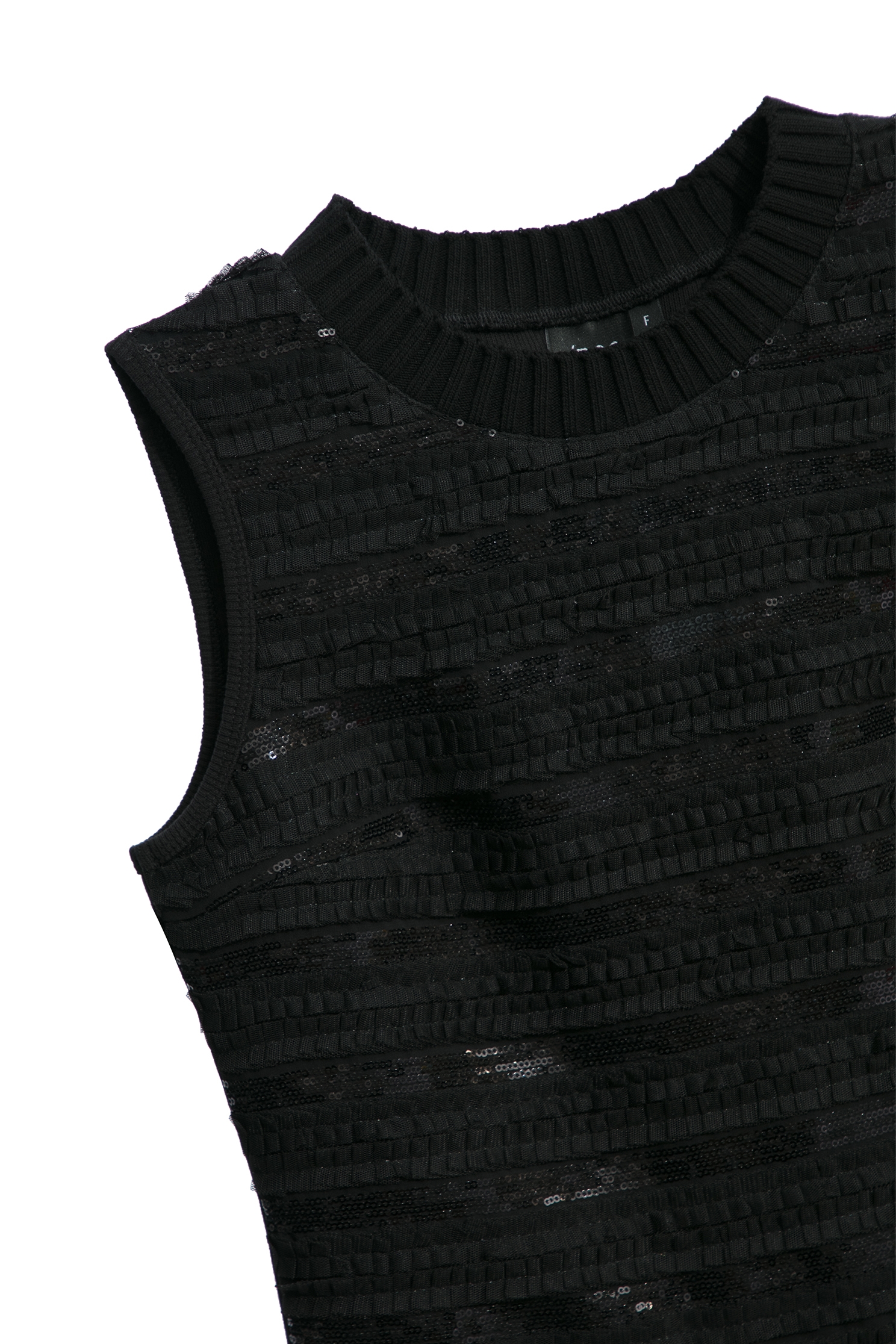 Pleated Mesh Ruffle Trim With Sequin VestPleated Mesh Ruffle Trim With Sequin Vest,sleeveless tops,Tops,Season (SS) Look