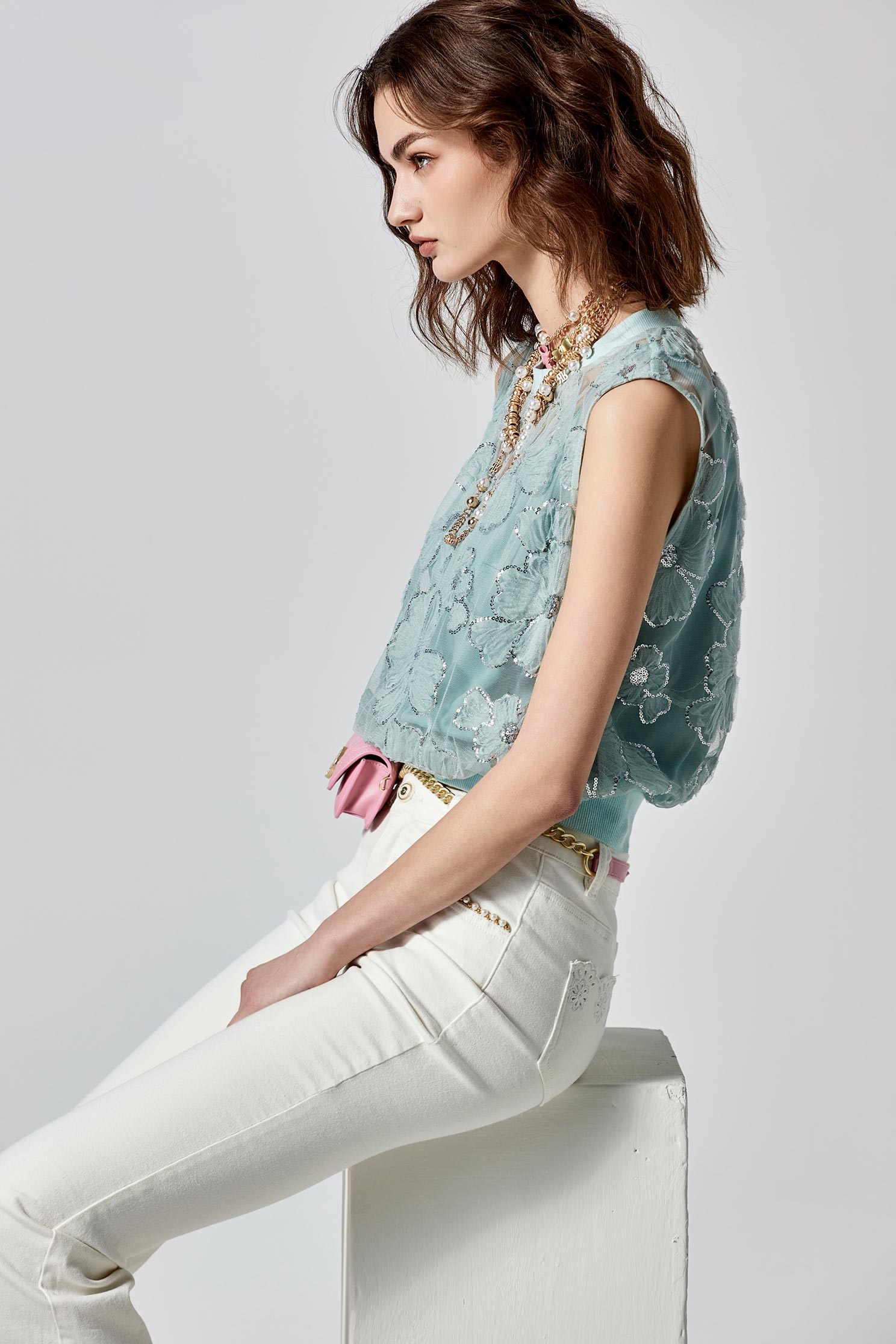 Floral Mesh Sequin Detail VestFloral Mesh Sequin Detail Vest,sleeveless tops,Tops,Embroidered,Season (SS) Look,sleeveless tops,sleeveless tops