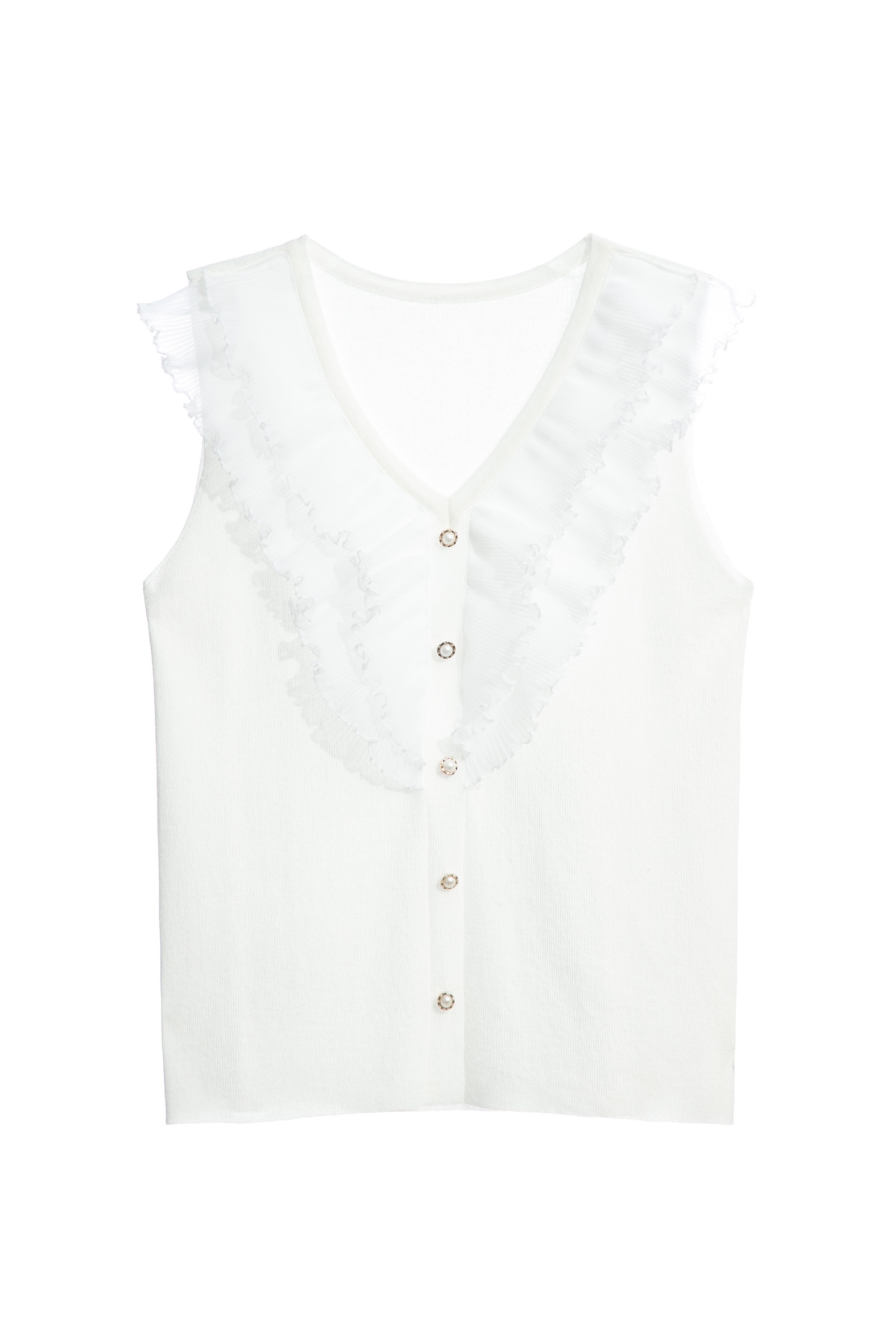 V-neck Pleated Ruffle Knit VestV-neck Pleated Ruffle Knit Vest,Tops,Season (SS) Look,pearl,Knitted,Knitted tops