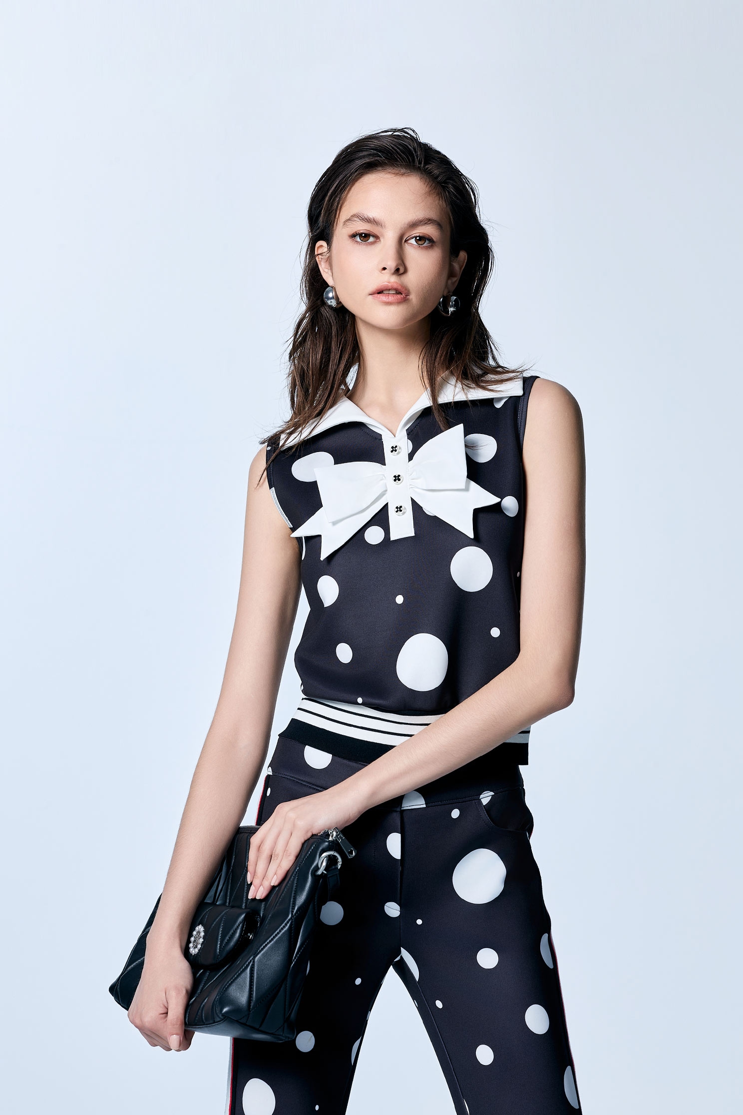 White Polka Dot Vest With Front Bow DetailWhite Polka Dot Vest With Front Bow Detail,V-Neck T shirts,sleeveless tops,Tops,Season (SS) Look,bows