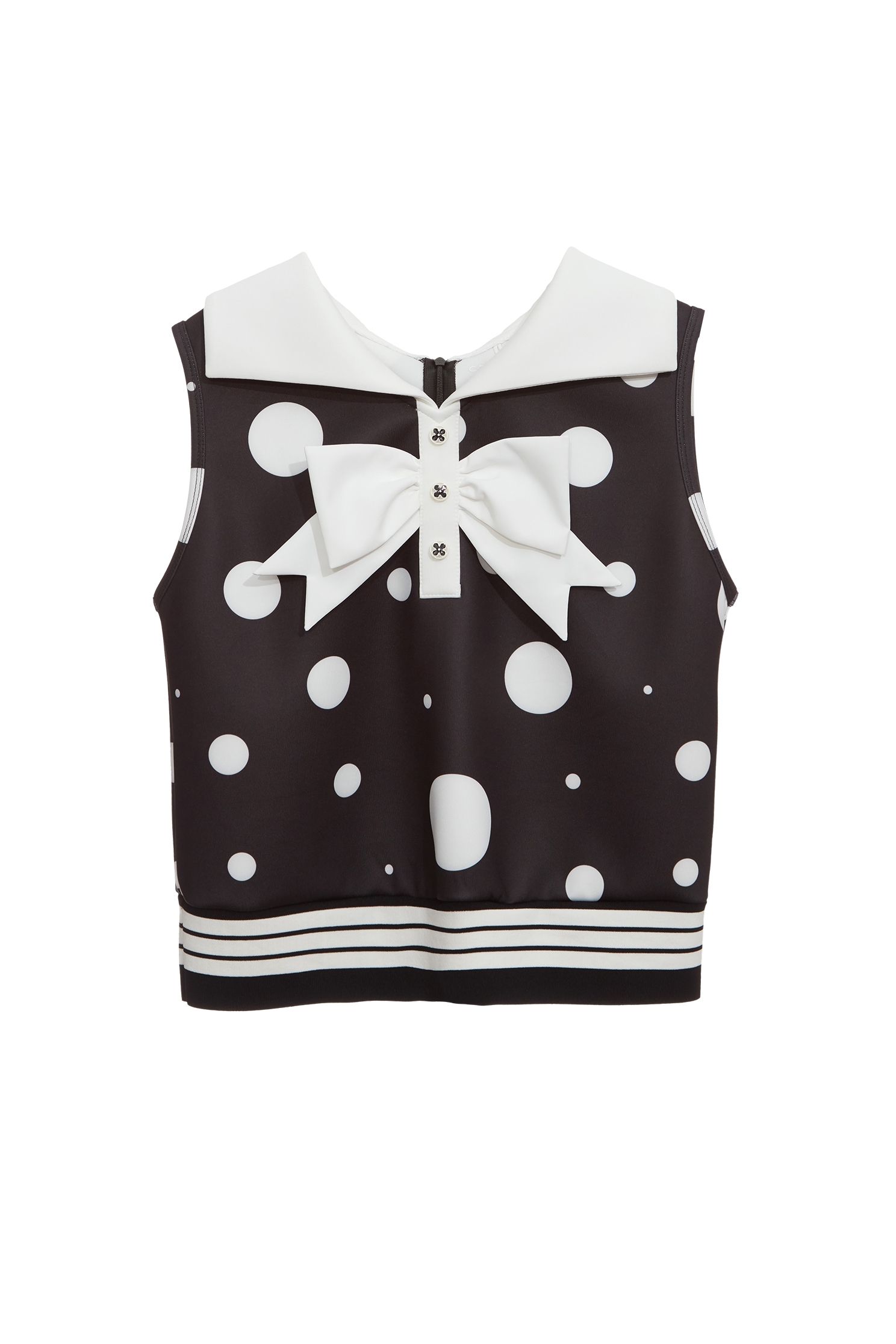 White Polka Dot Vest With Front Bow DetailWhite Polka Dot Vest With Front Bow Detail,V-Neck T shirts,sleeveless tops,Tops,Season (SS) Look,bows