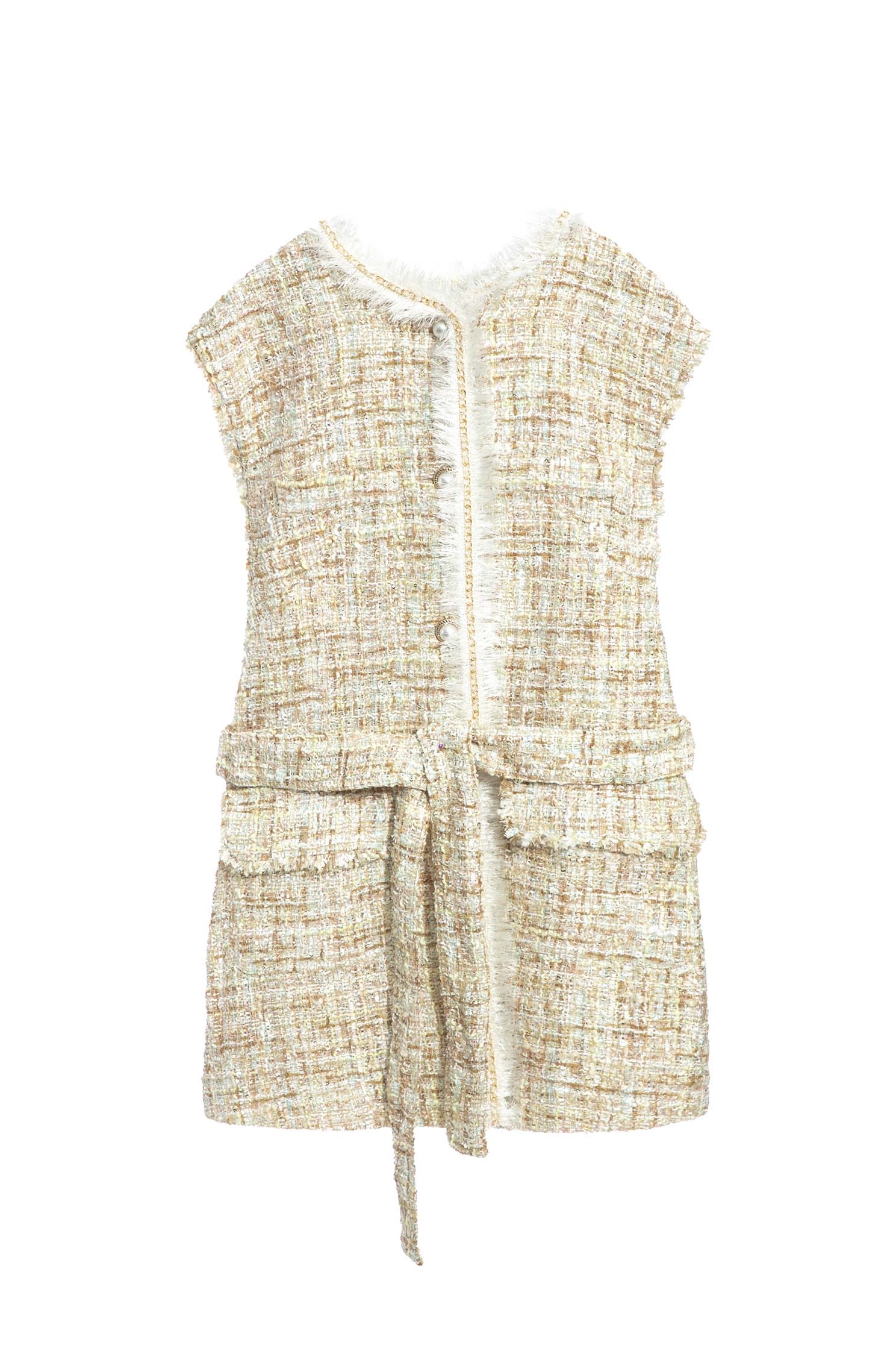 Mid-Length Button Front Tweed VestTweed waistcoat with sequins,sleeveless tops,Outerwear,co-ord sets,Season (AW) Look,Valentine,sleeveless tops,waistcoat,upperclass