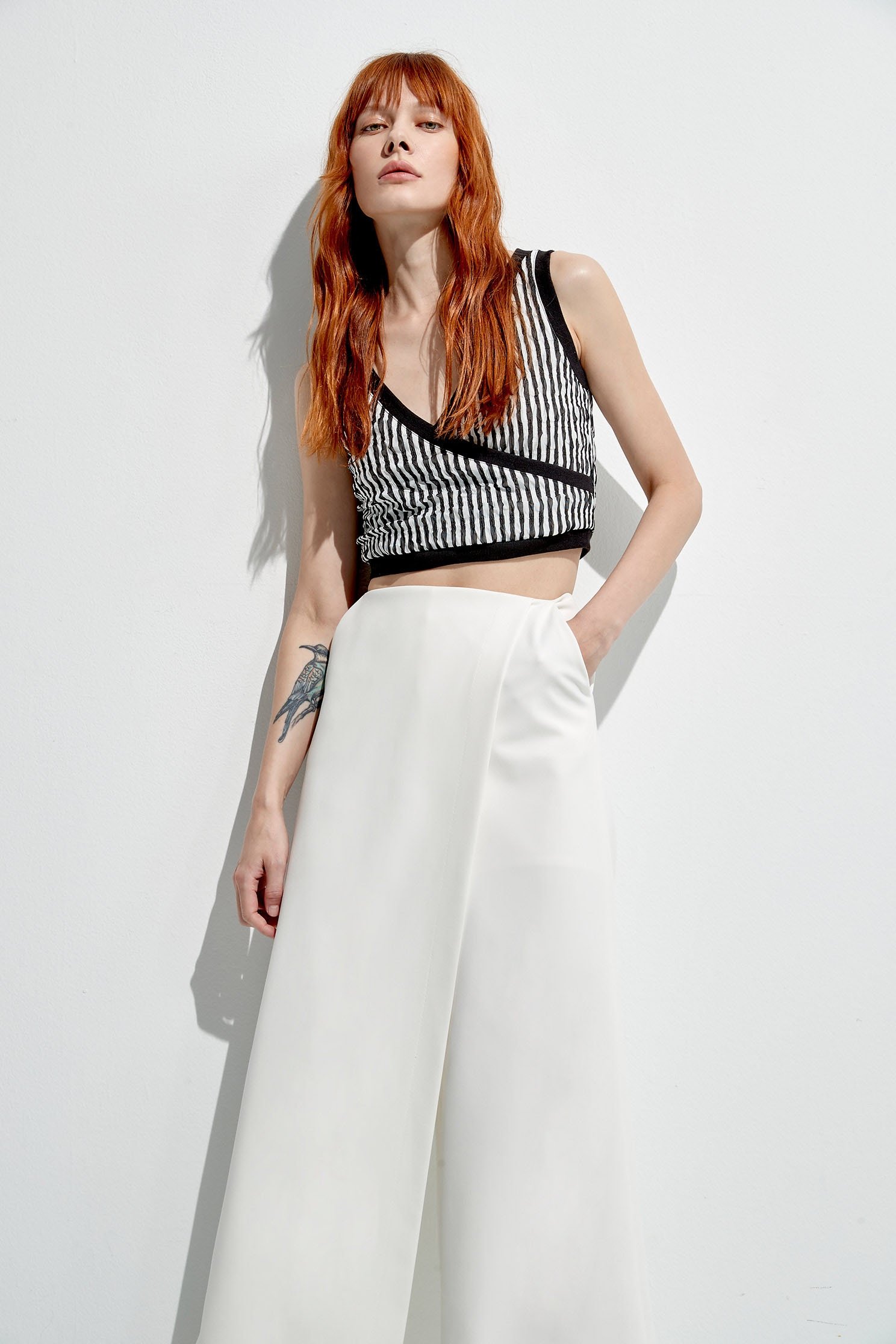 Front Wrap Black Stripe Crop VestFront Wrap Black Stripe Crop Vest,sleeveless tops,Tops,Season (SS) Look,Stripe,sleeveless tops,sleeveless tops,upperclass