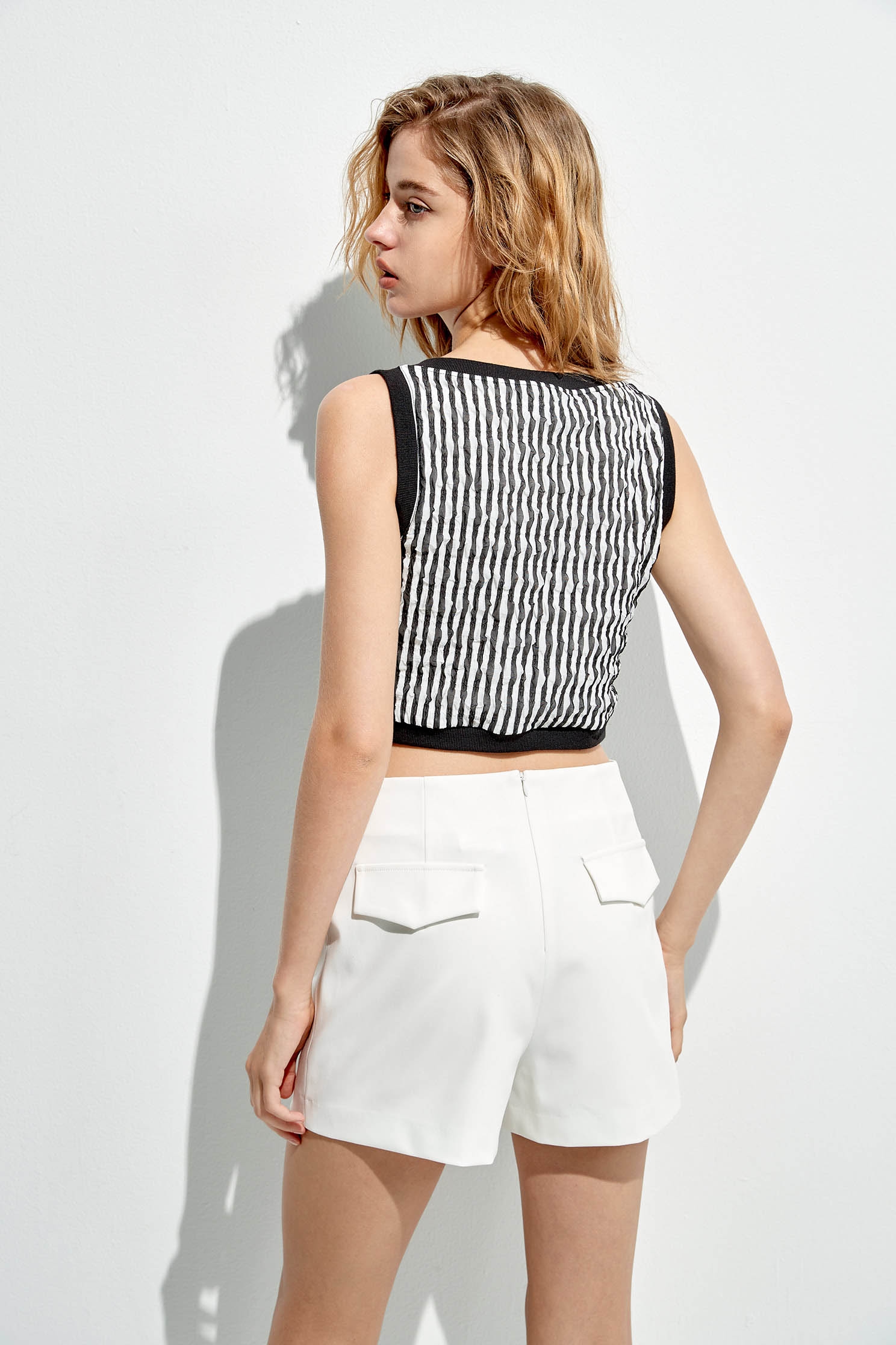 Front Wrap Black Stripe Crop VestFront Wrap Black Stripe Crop Vest,sleeveless tops,Tops,Season (SS) Look,Stripe,sleeveless tops,sleeveless tops,upperclass