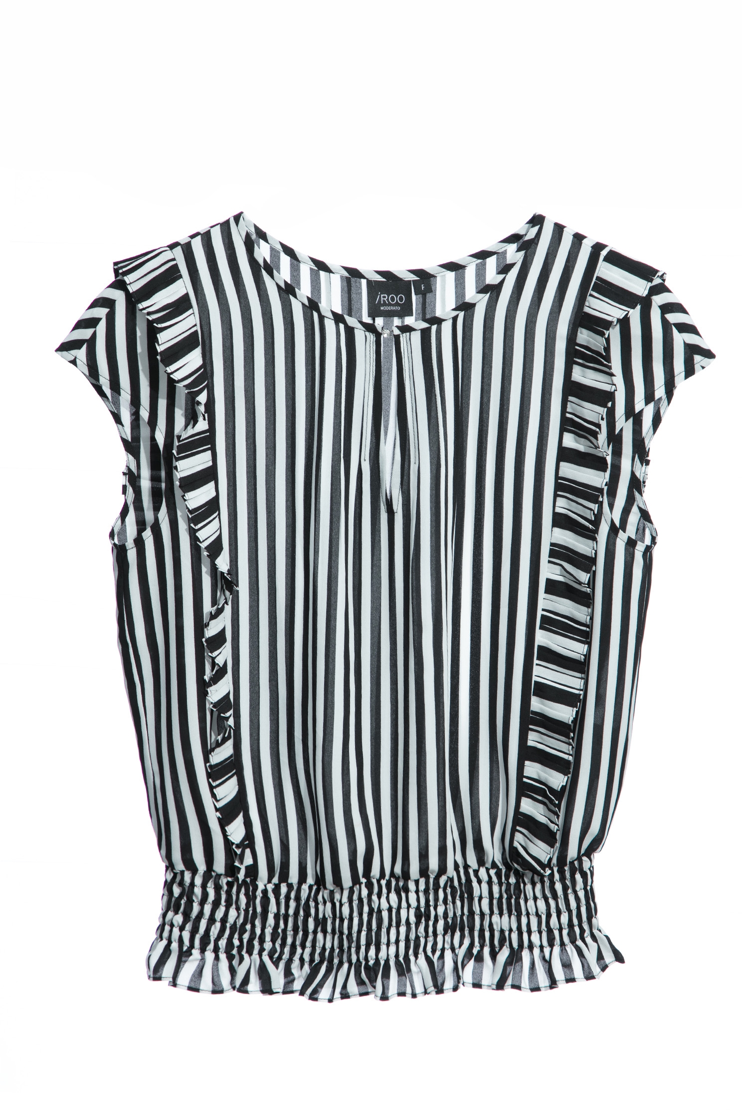 Black Stripe Vest With Pleated Trim DetailBlack Stripe Vest With Pleated Trim Detail,sleeveless tops,Tops,Season (SS) Look,Stripe,Chiffon