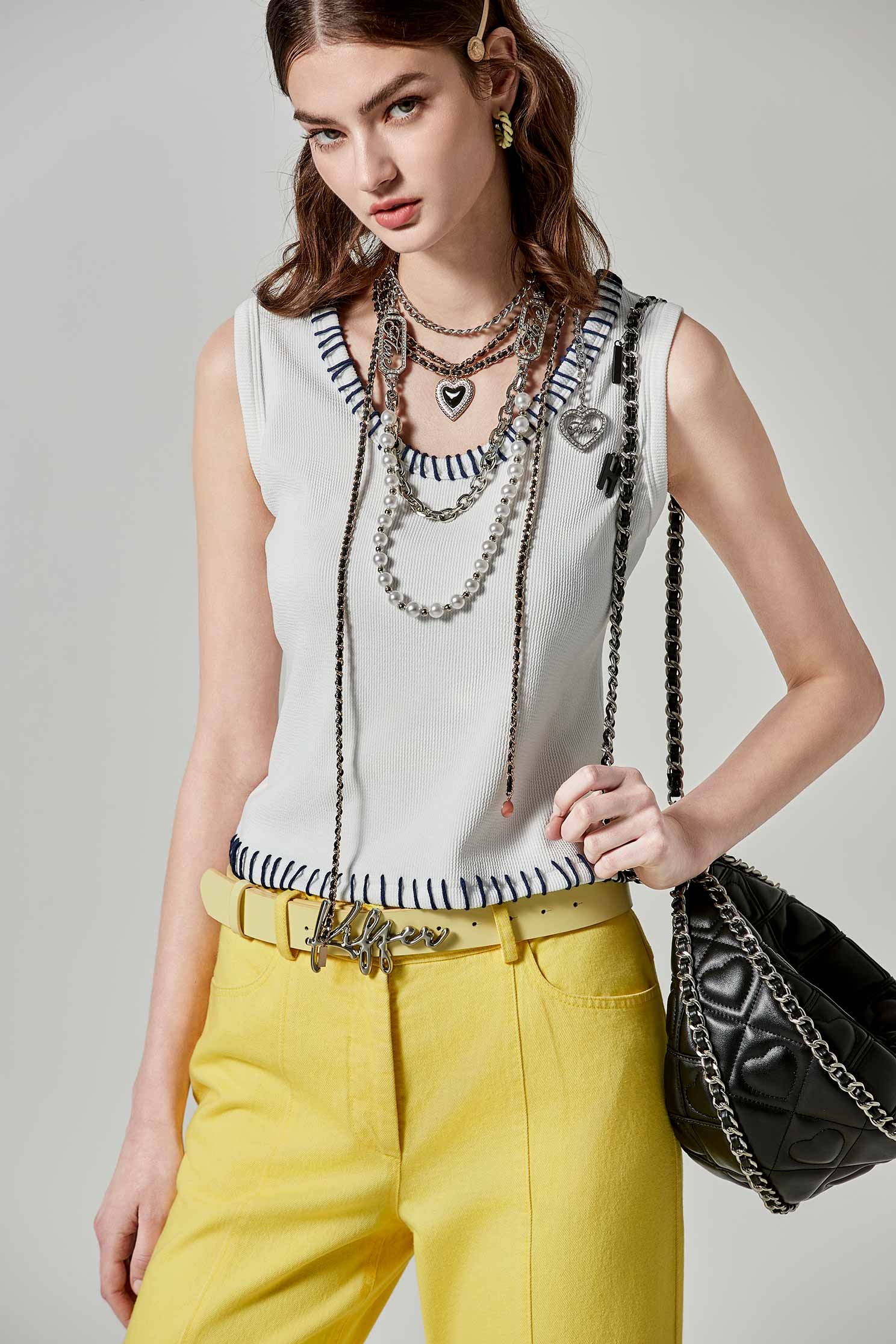 Contrast Embroidery Stitch Detail VestContrast Embroidery Stitch Detail Vest,sleeveless tops,Tops,Embroidered,Season (SS) Look,sleeveless tops,sleeveless tops