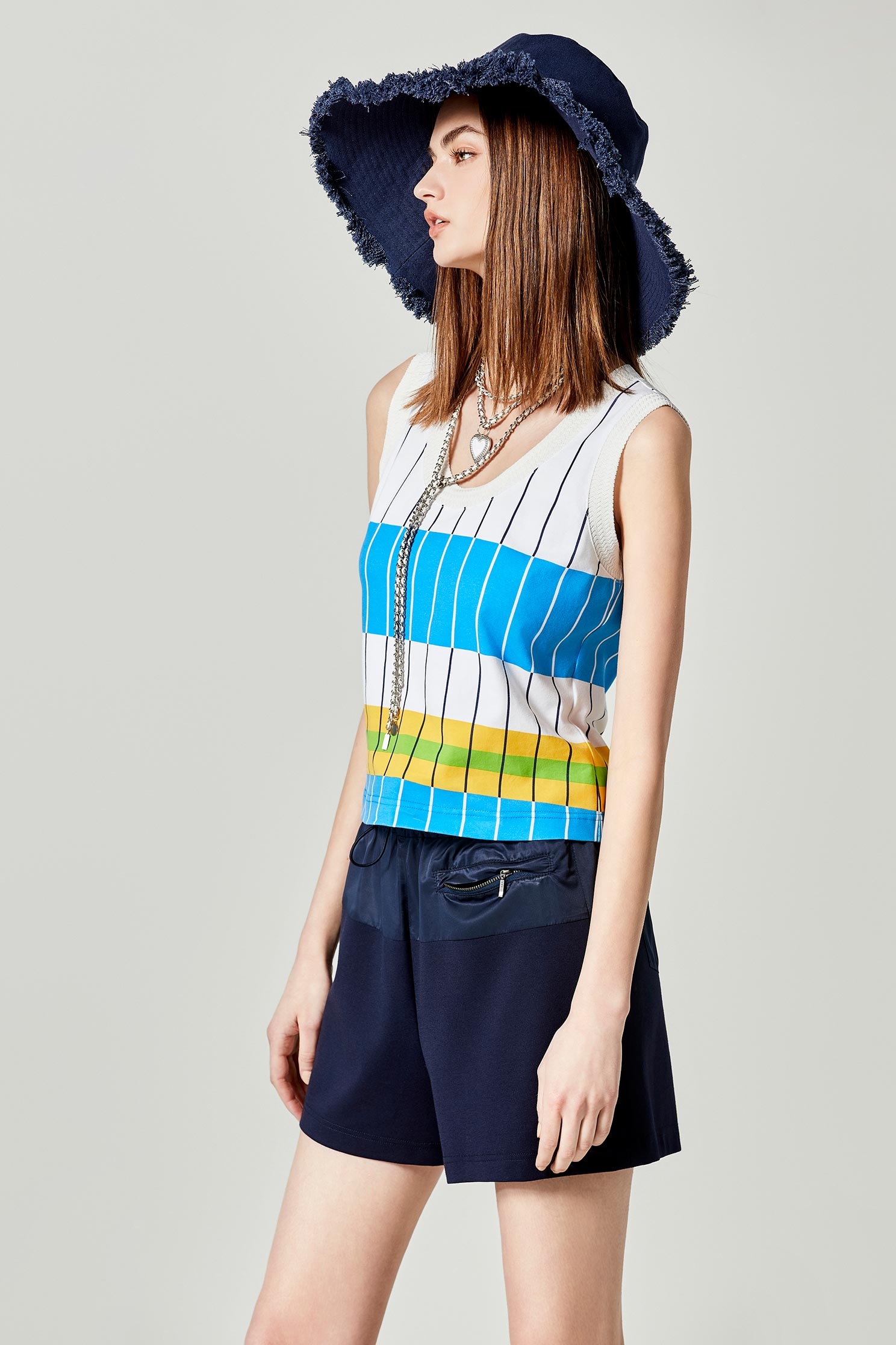 Colour Block Stripe Tank TopColour Block Stripe Tank Top,sleeveless tops,Season (SS) Look,sleeveless tops,Knitted