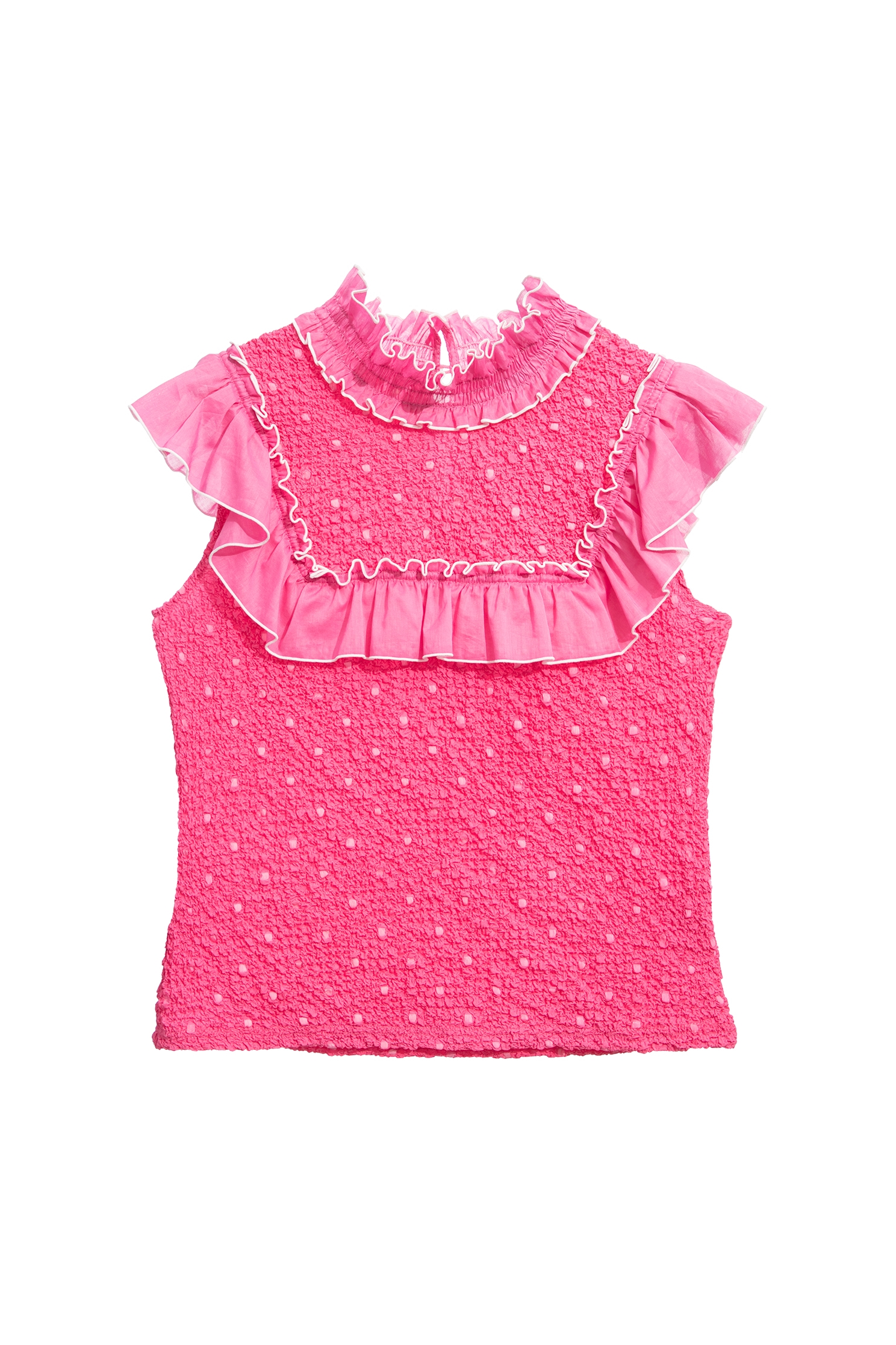 Dotted Pink Vest With Ruffle DetailDotted Pink Vest With Ruffle Detail,sleeveless tops,Tops,Season (SS) Look